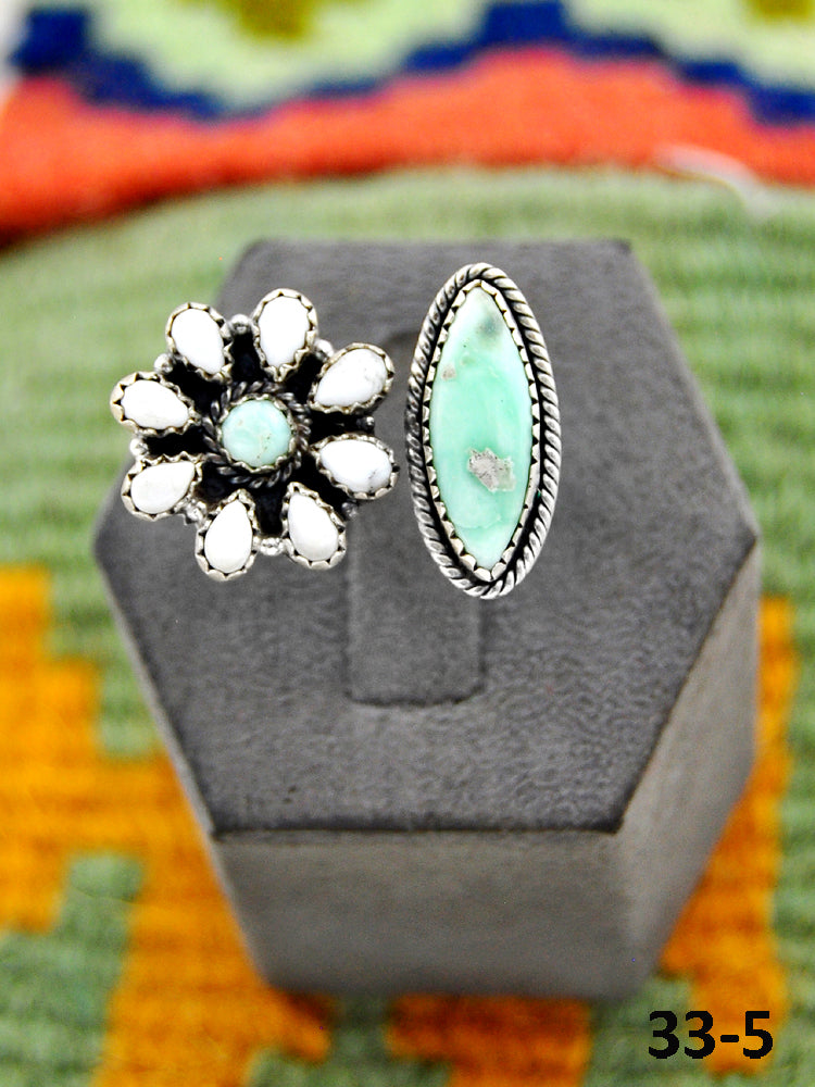 Southwest Handmade Paloma with White Buffalo & Sterling Silver Adjustable Ring