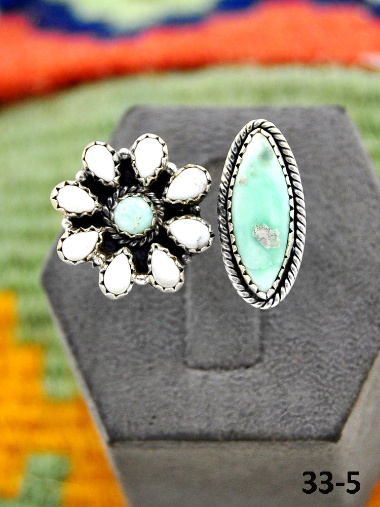 Southwest Handmade Paloma with White Buffalo & Sterling Silver Adjustable Ring