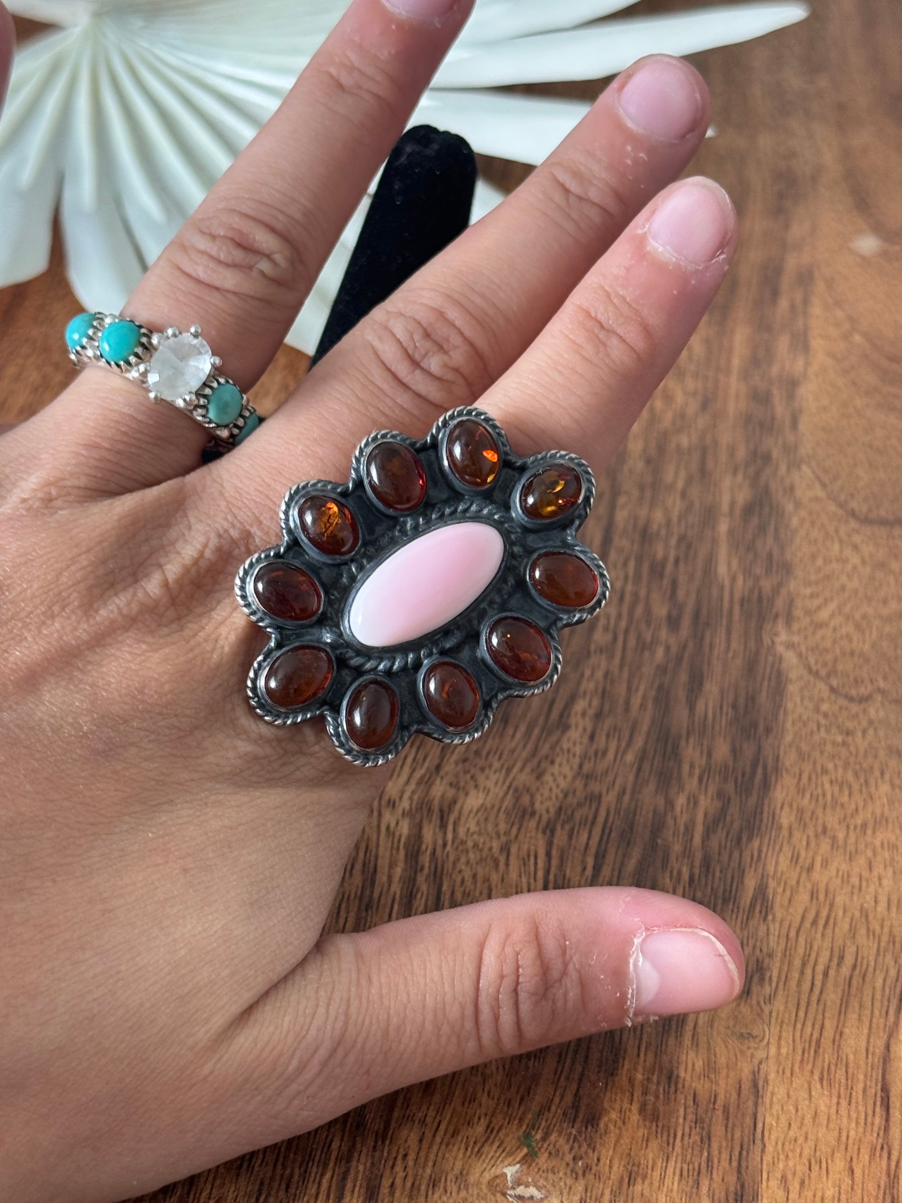 Navajo Made Multi Stone & Sterling Silver Adjustable Ring