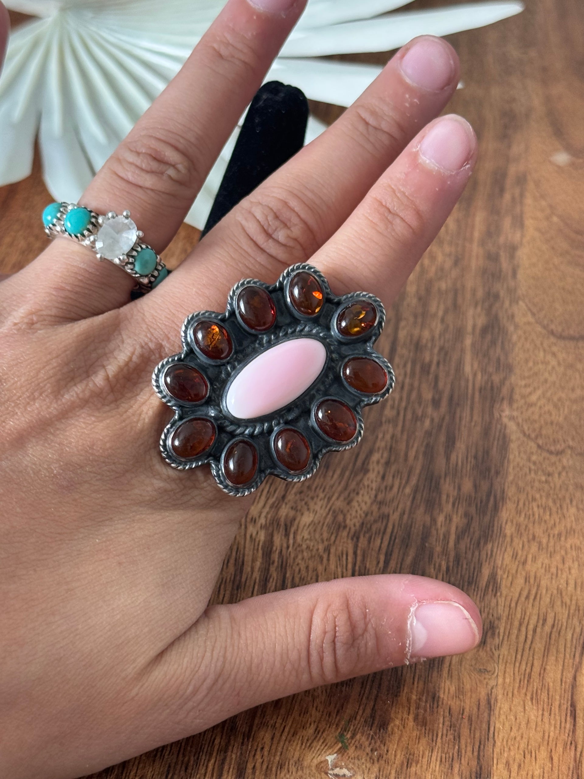 Navajo Made Multi Stone & Sterling Silver Adjustable Ring