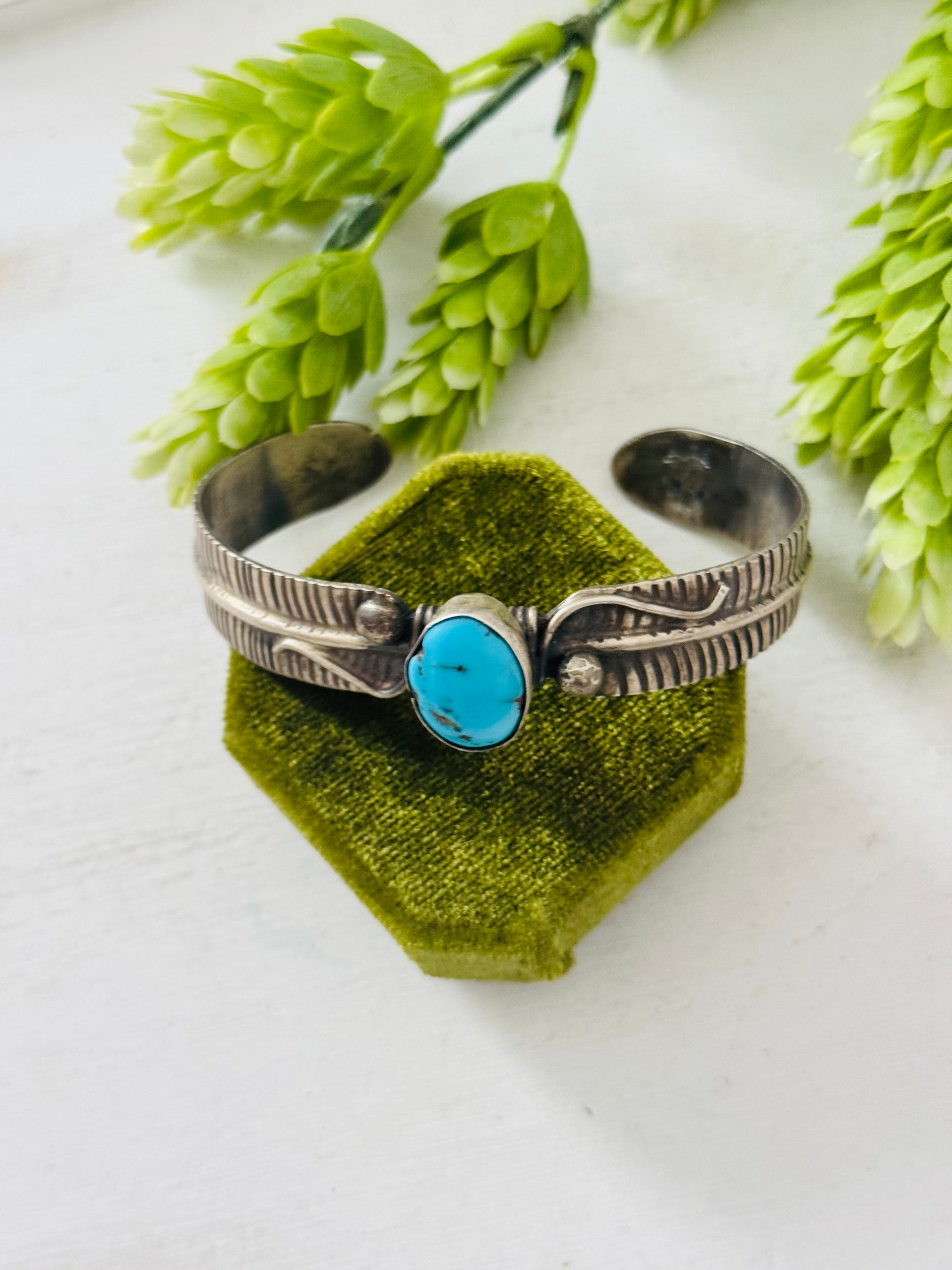 Navajo Made Kingman Turquoise & Sterling Silver Cuff Bracelet