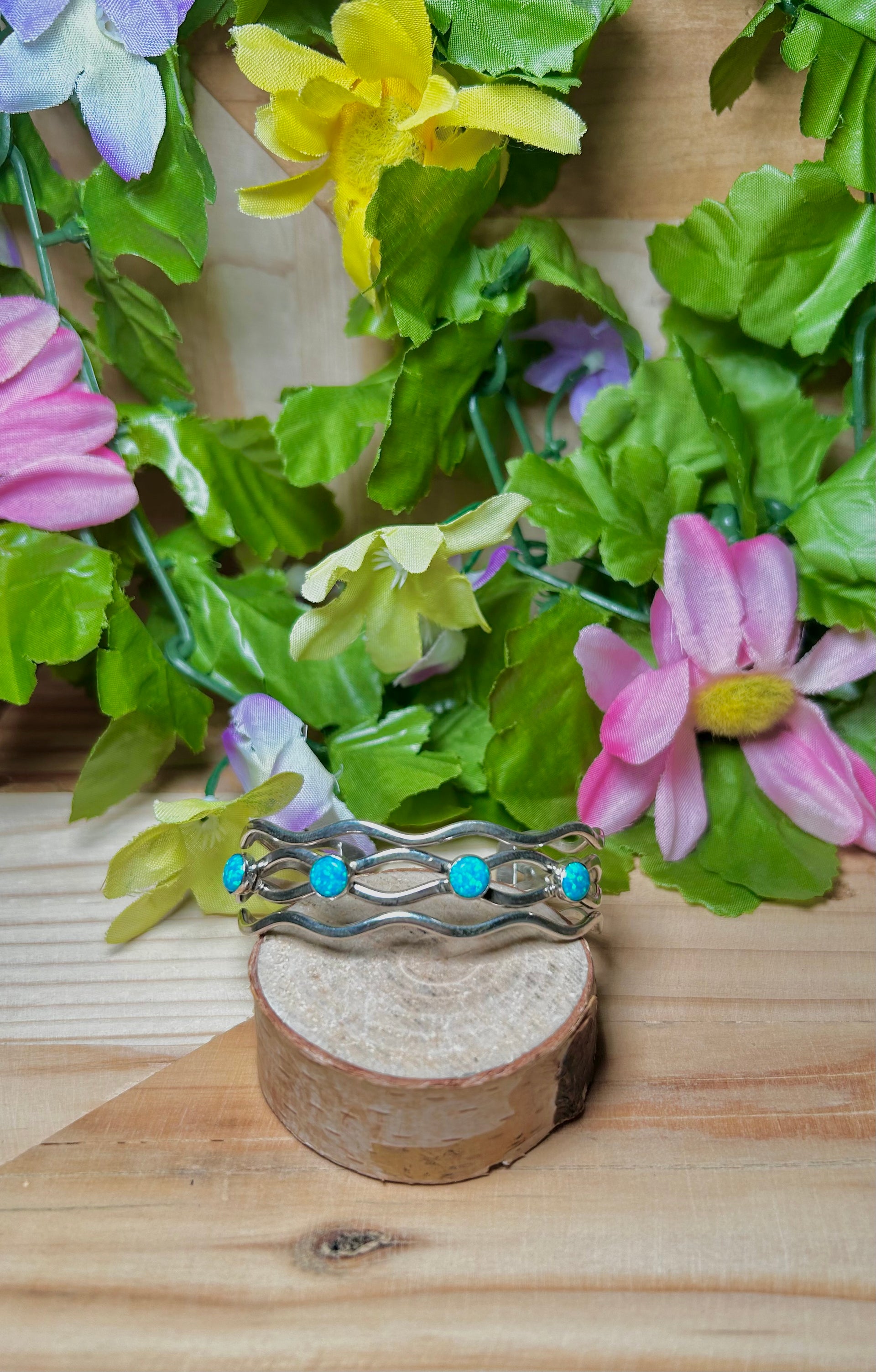Navajo Made Blue Opal & Sterling Silver Cuff Bracelet