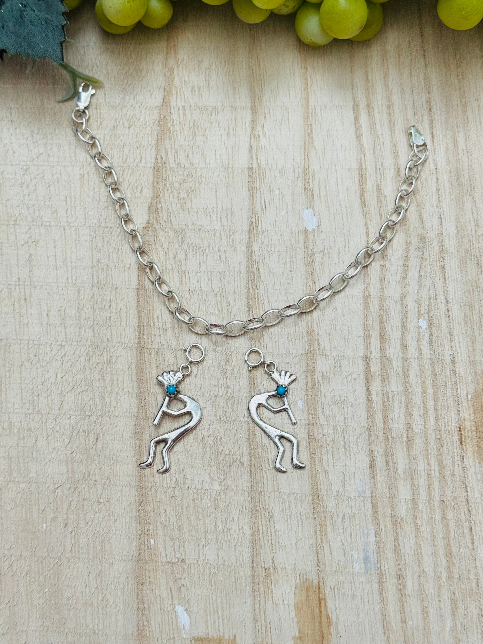 Navajo Made Turquoise & Sterling Silver Kokopelli Cast Charms