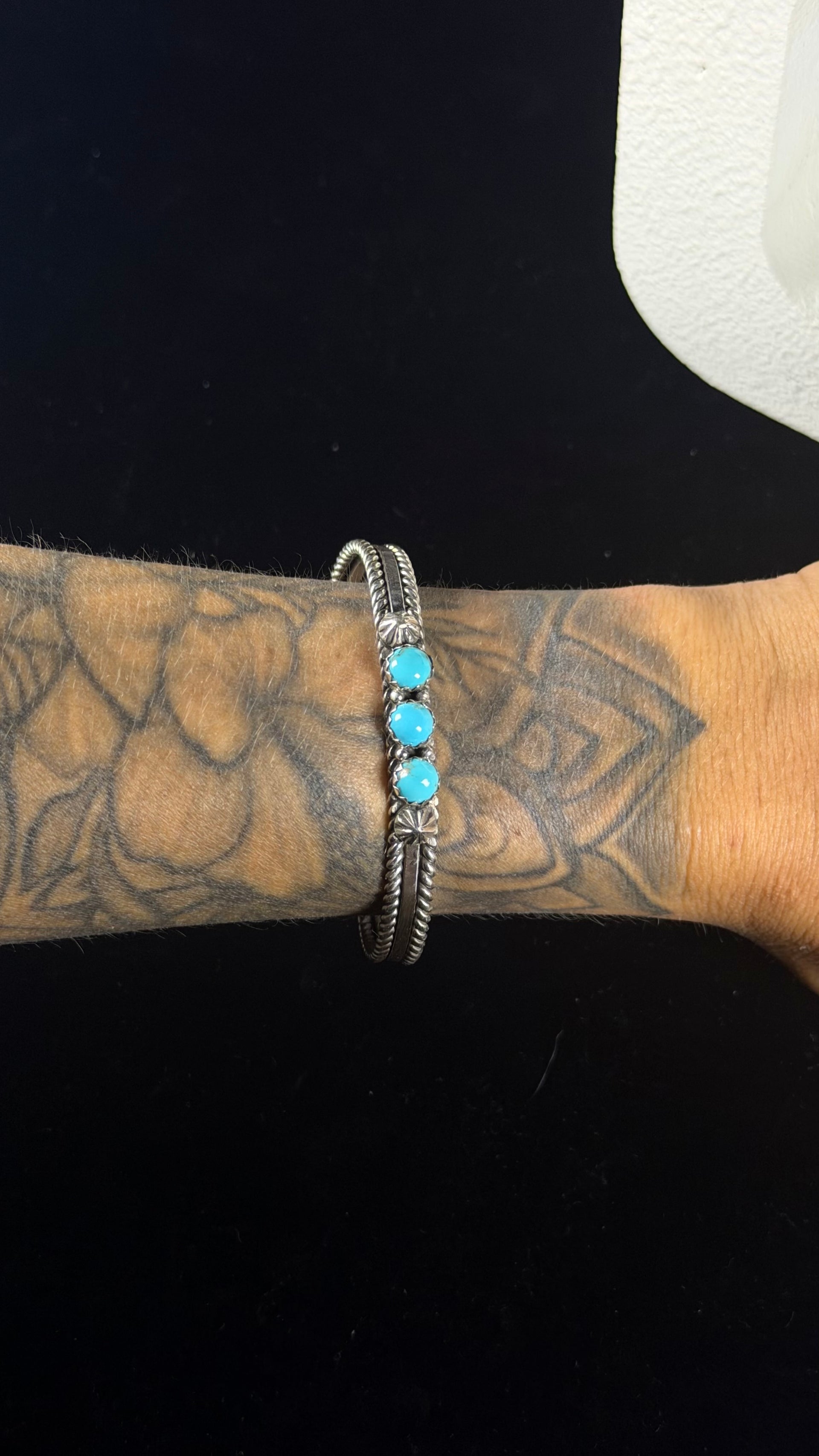 Navajo Made Kingman Turquoise & Sterling Silver Cuff Bracelet