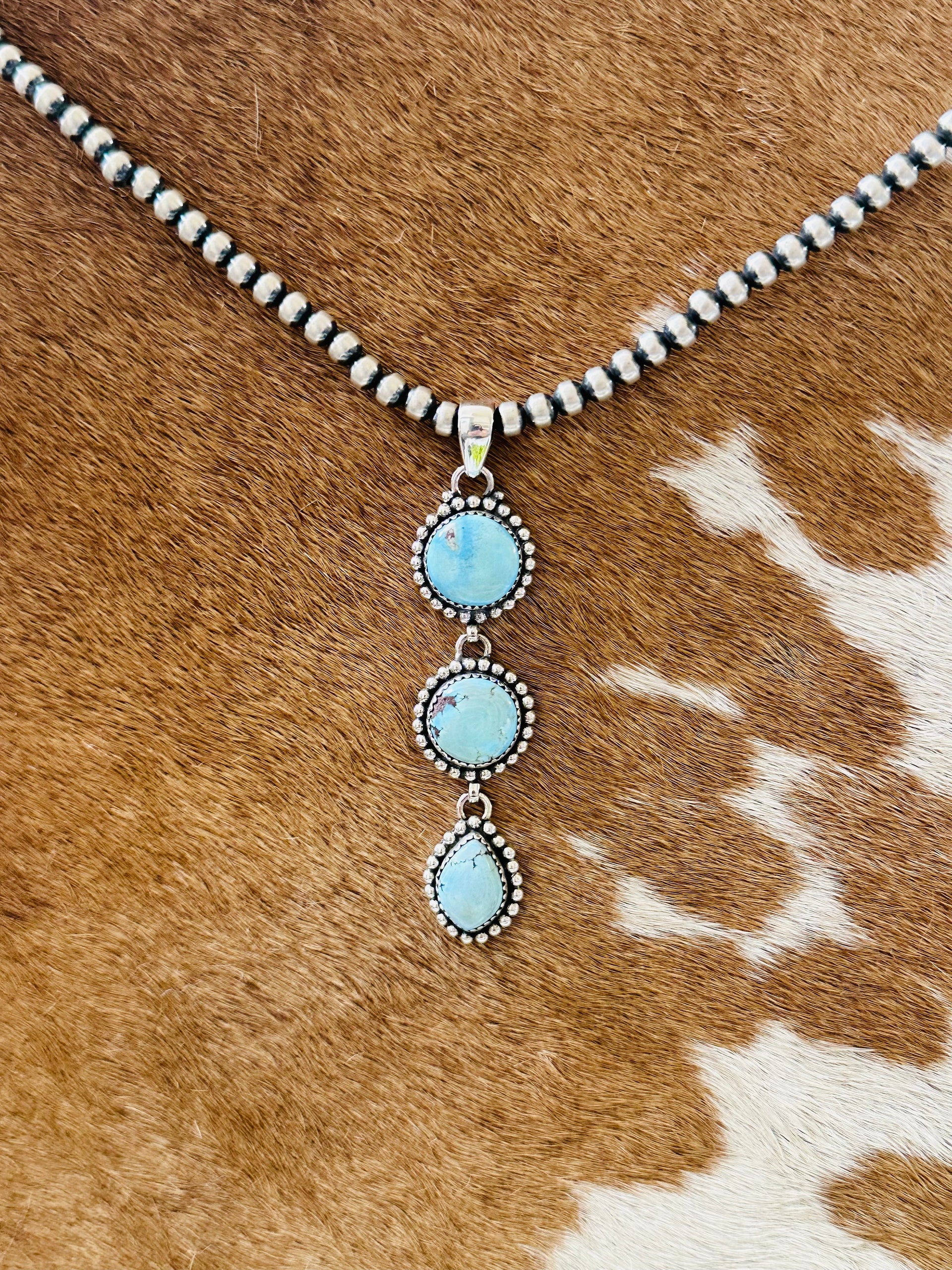 Southwest Handmade Golden Hills Turquoise & Sterling Silver Cluster Pendant