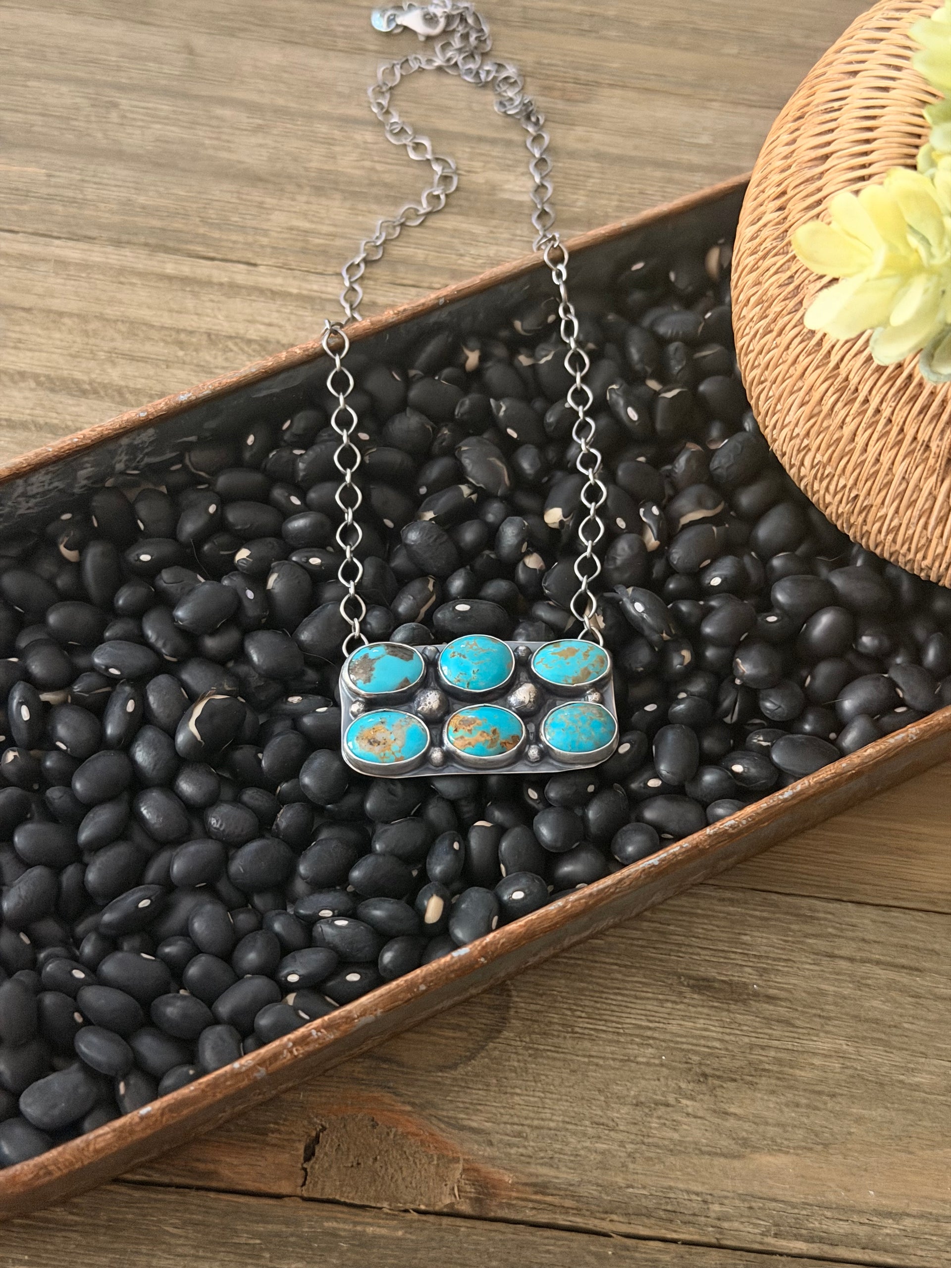 Julie Tso Kingman Turquoise & Sterling Silver Cluster Bar Necklace