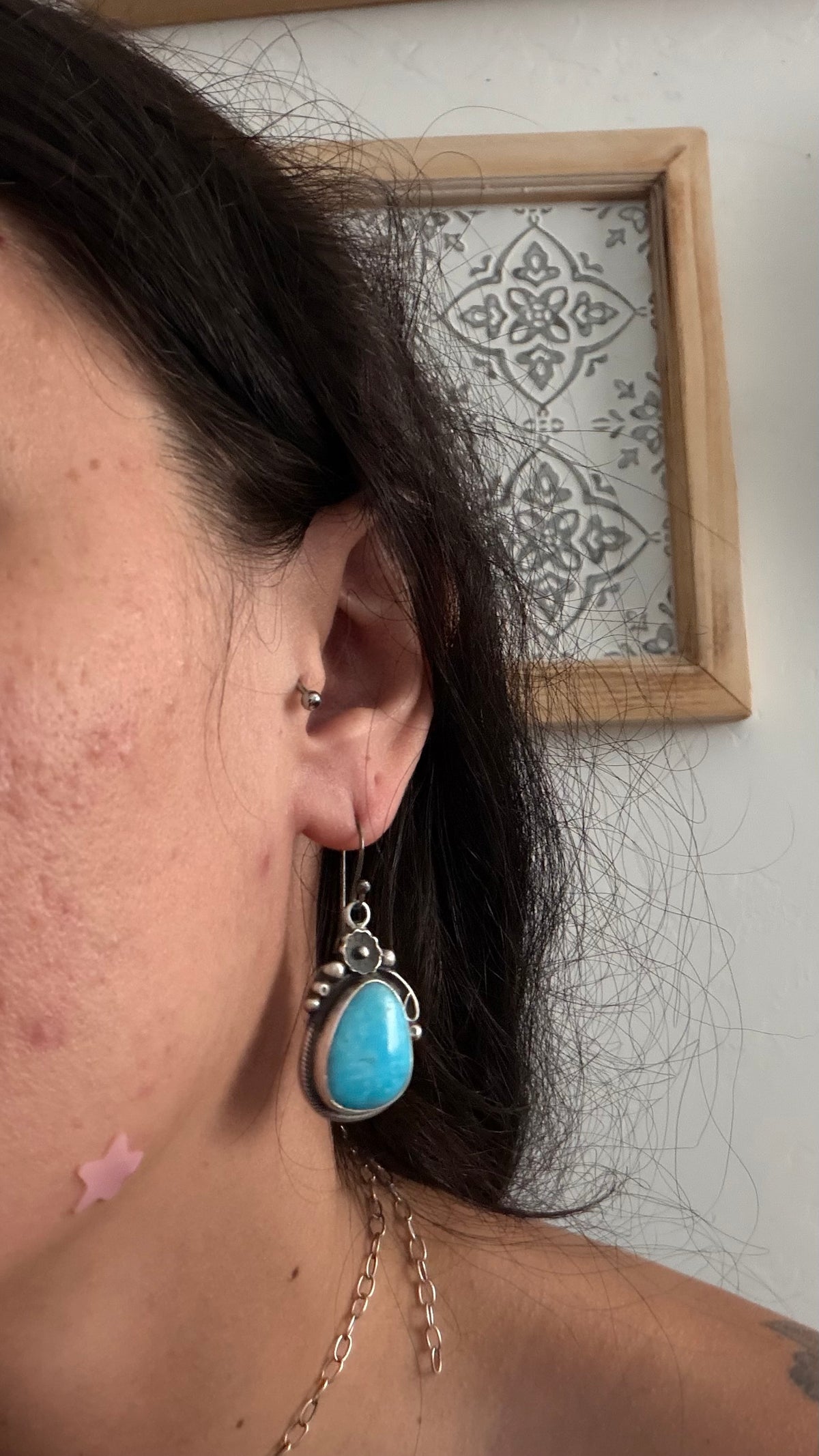 Navajo Made Kingman Turquoise & Sterling Silver Dangle Earrings