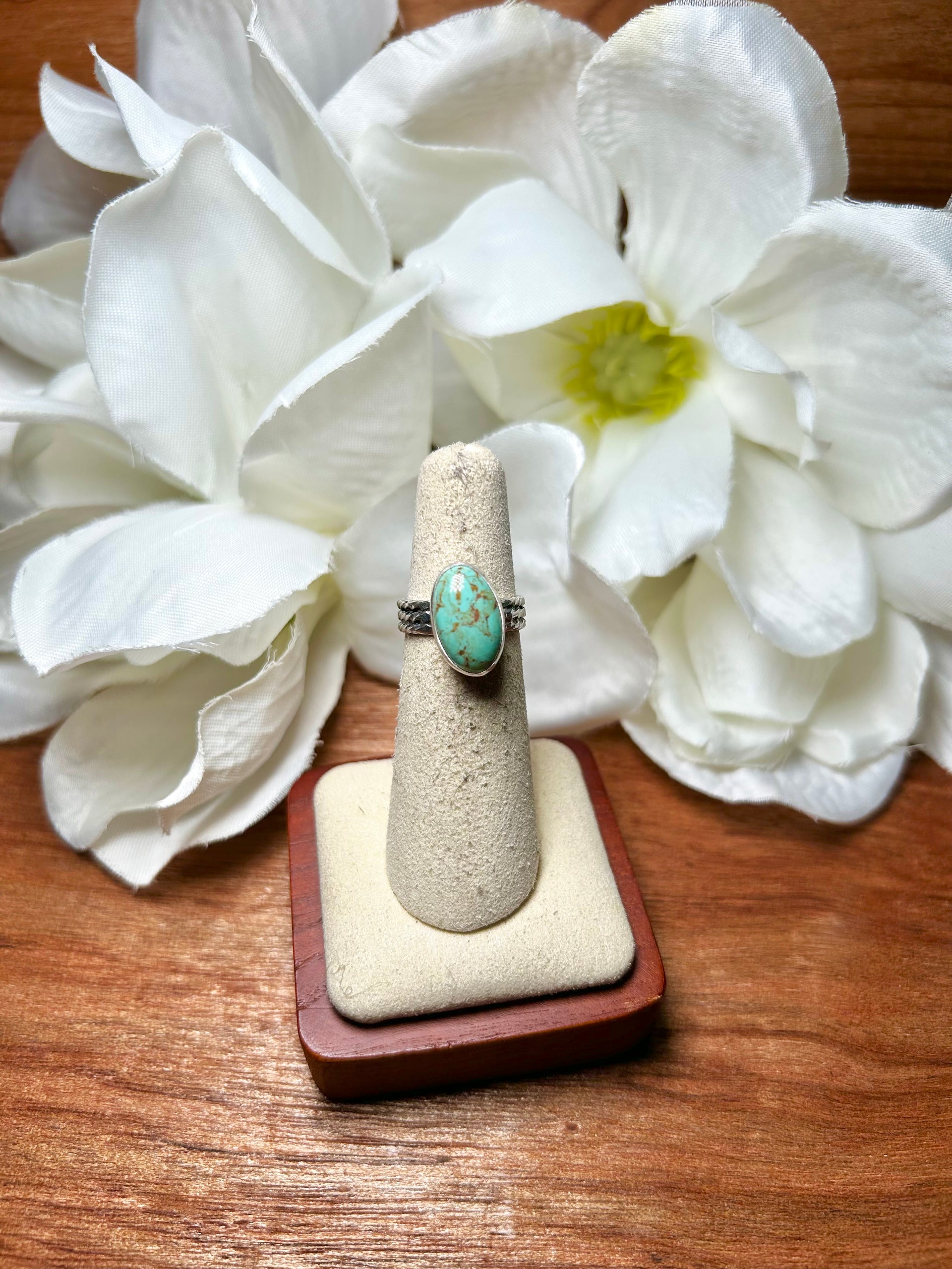 Navajo Made Green Turquoise & Sterling Silver Cluster Ring Size 4.5