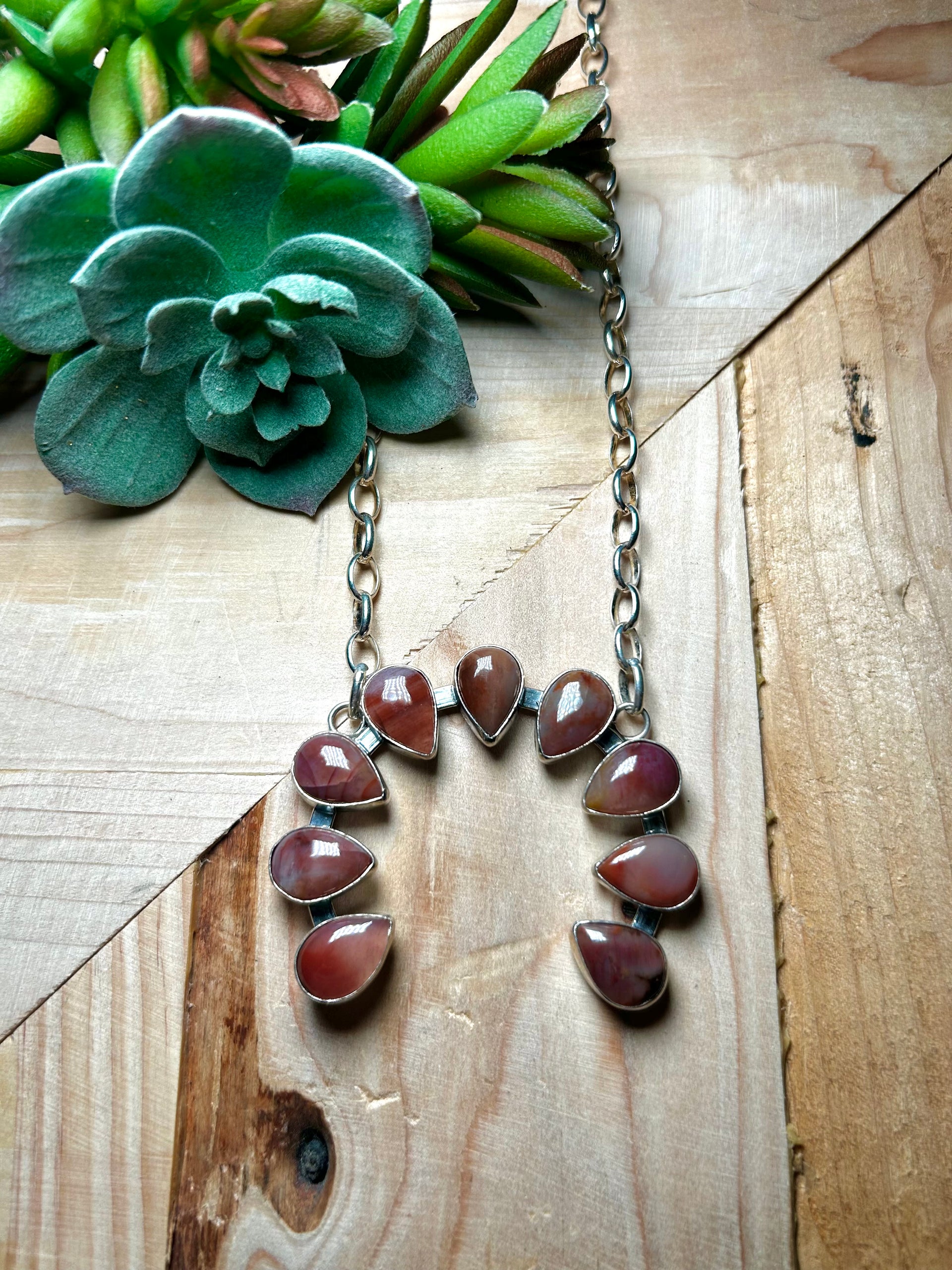 Navajo Made Petrified Wood & Sterling Silver Necklace