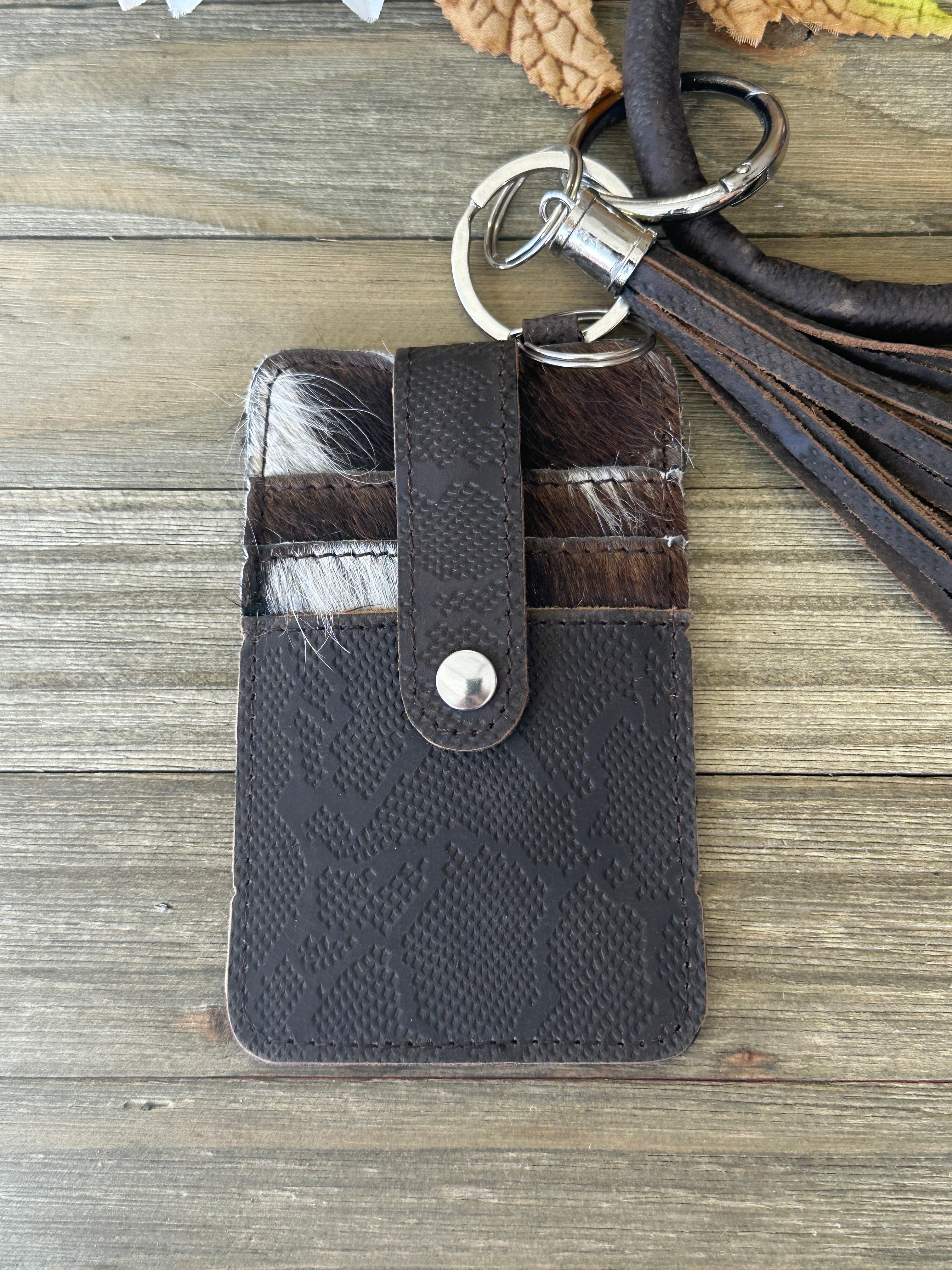 Genuine Leather & Cowhide Wristlet Card Holder