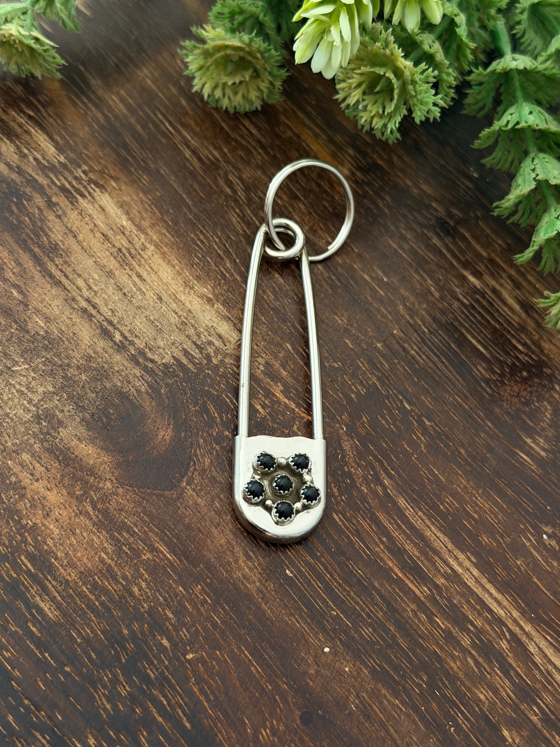Navajo Made Onyx & Sterling Silver Pin/Key Chain