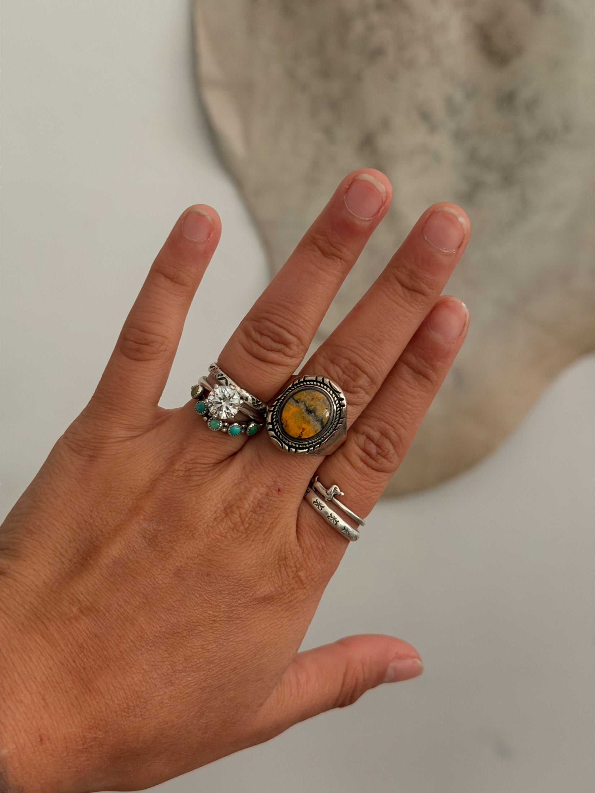 Navajo Made BB Agate & Sterling Silver Ring Size 10