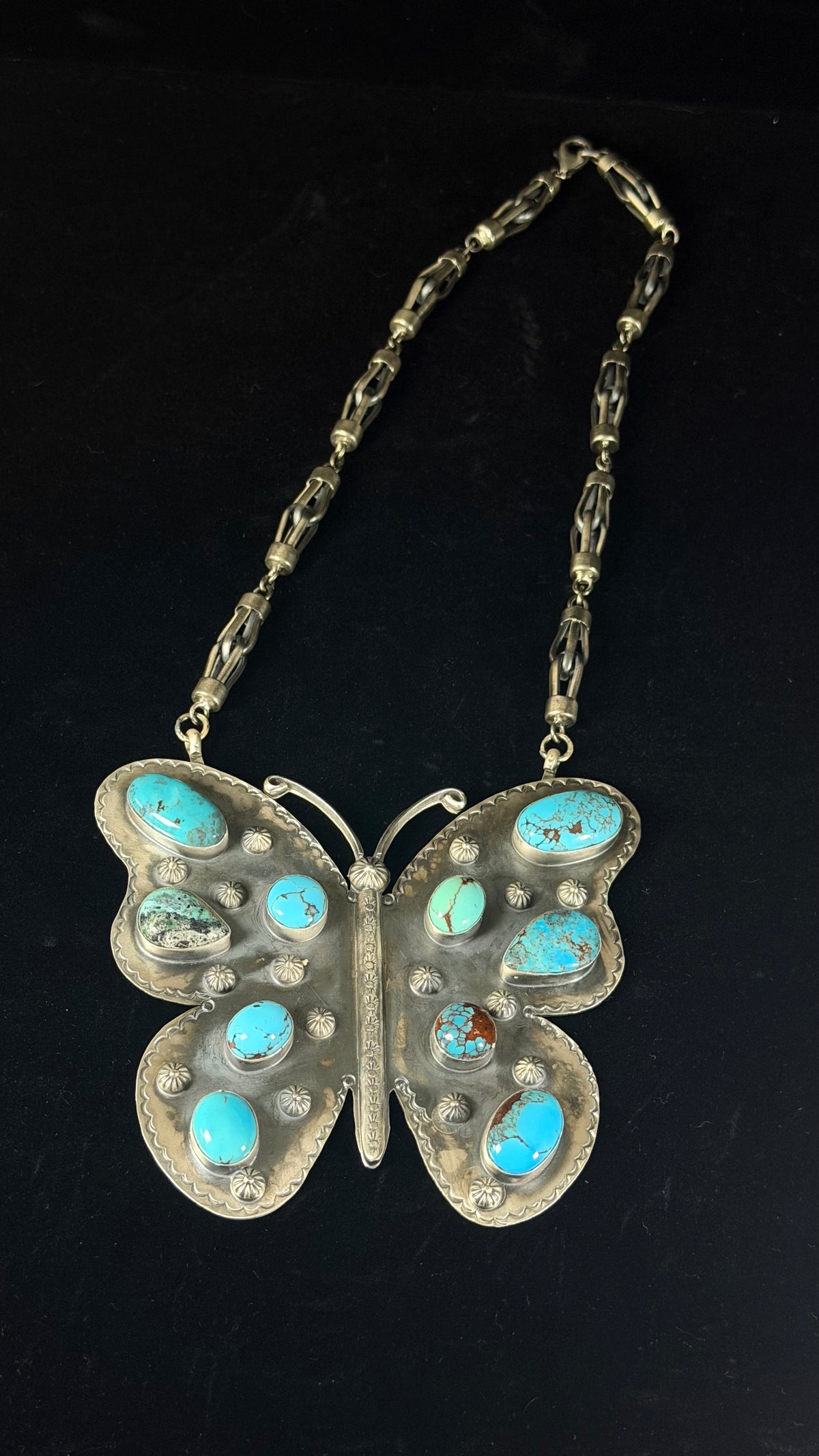 Jeff Largo Egyptian Turquoise & Sterling Silver Jumbo Butterfly Necklace