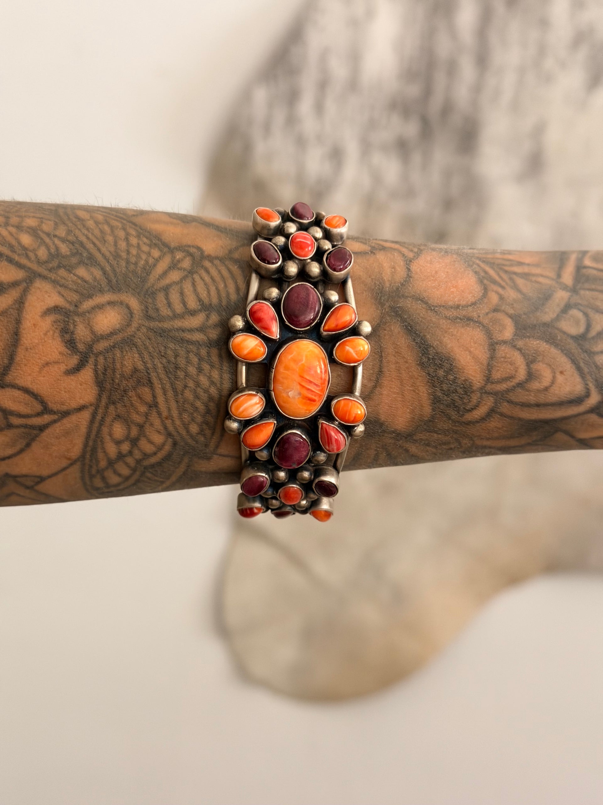 Kathleen Chavez Multi Stone & Sterling Silver Cluster Cuff Bracelet