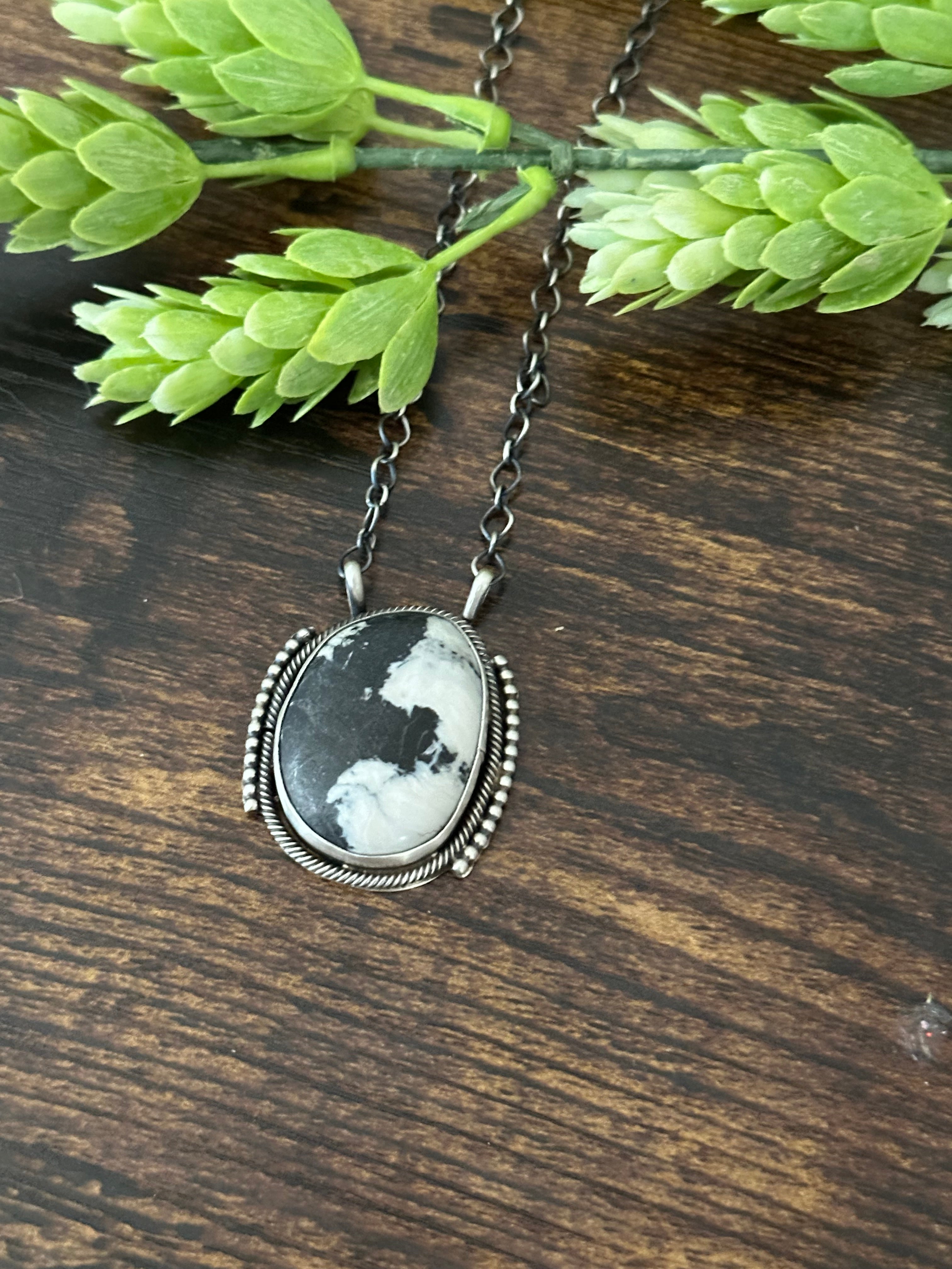 Navajo Made White Buffalo & Sterling Silver Necklace