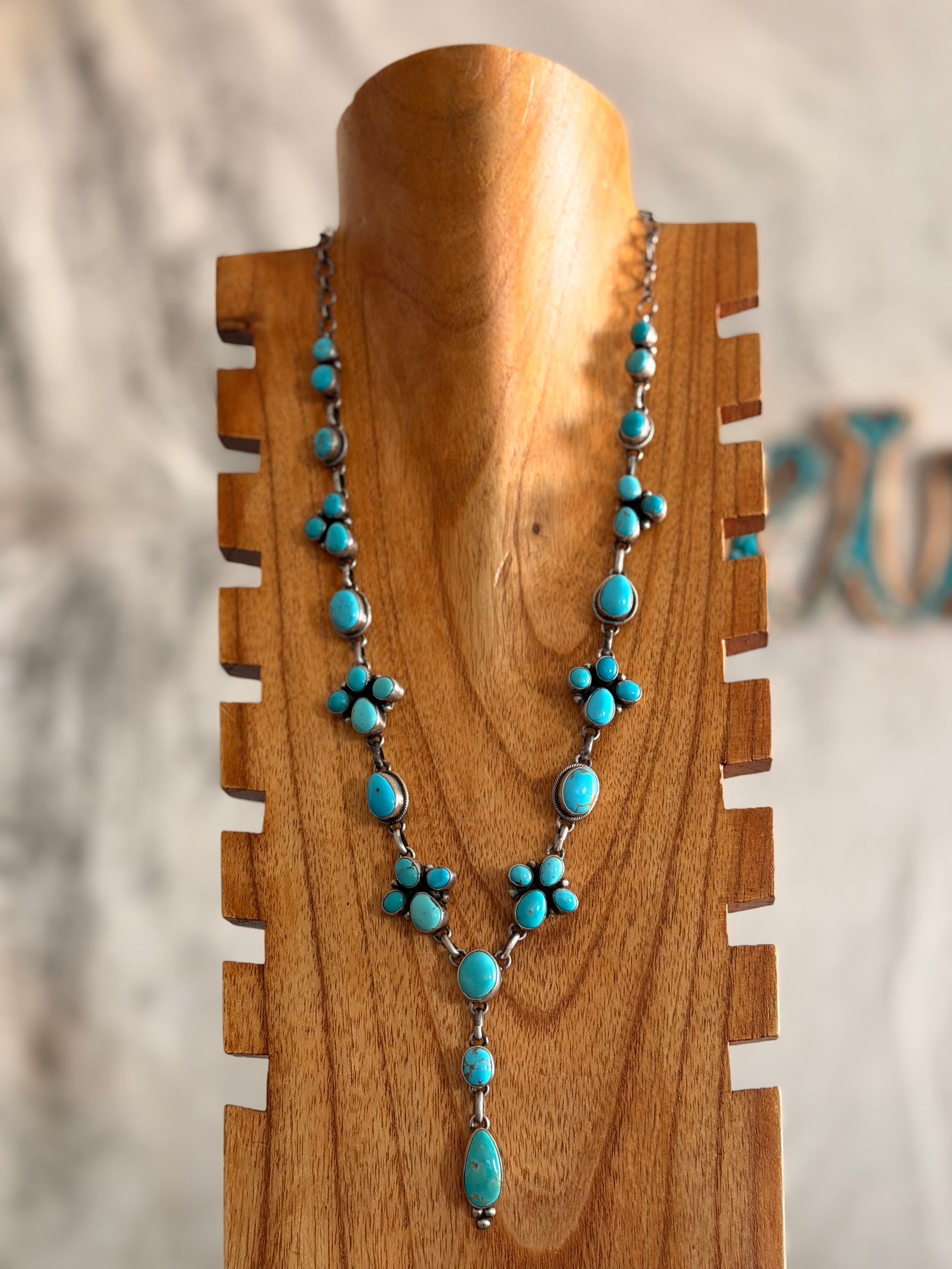 Navajo Made Kingman Turquoise and Sterling Silver Necklace Set