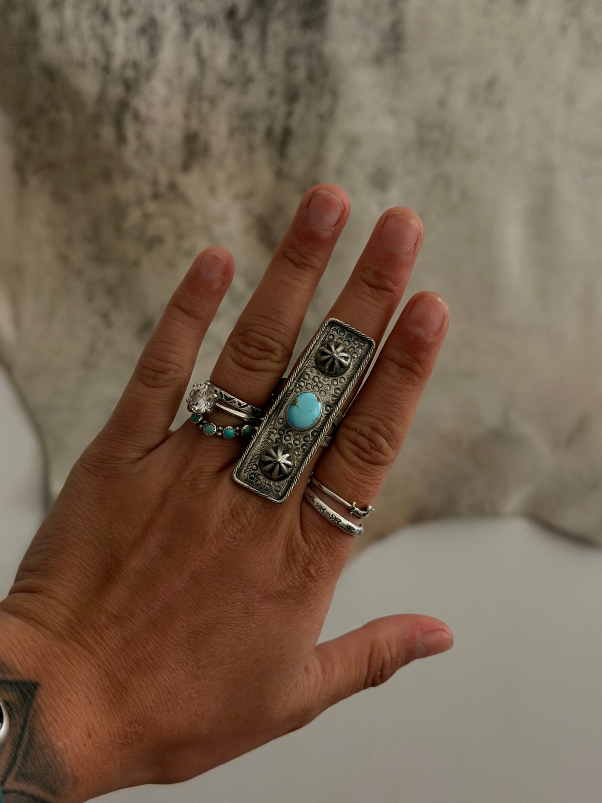Danny Henio Golden Hills Turquoise & Sterling Silver Ring Size 8.75