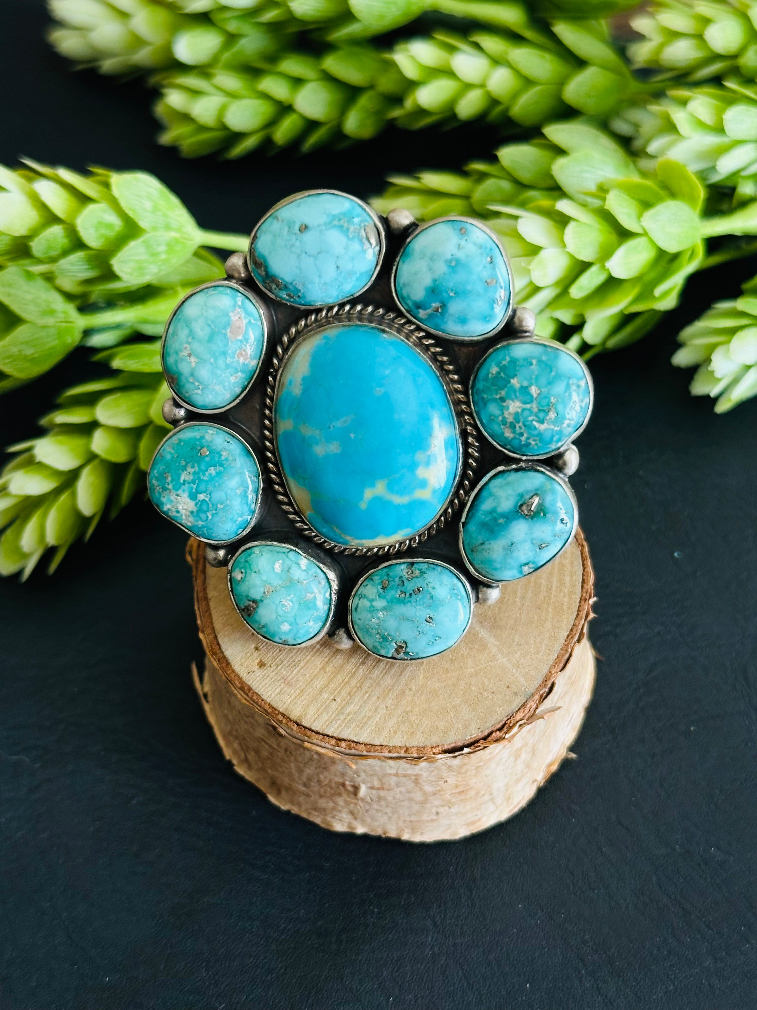 Navajo Made Multi Turquoise & Sterling Silver Adjustable Ring