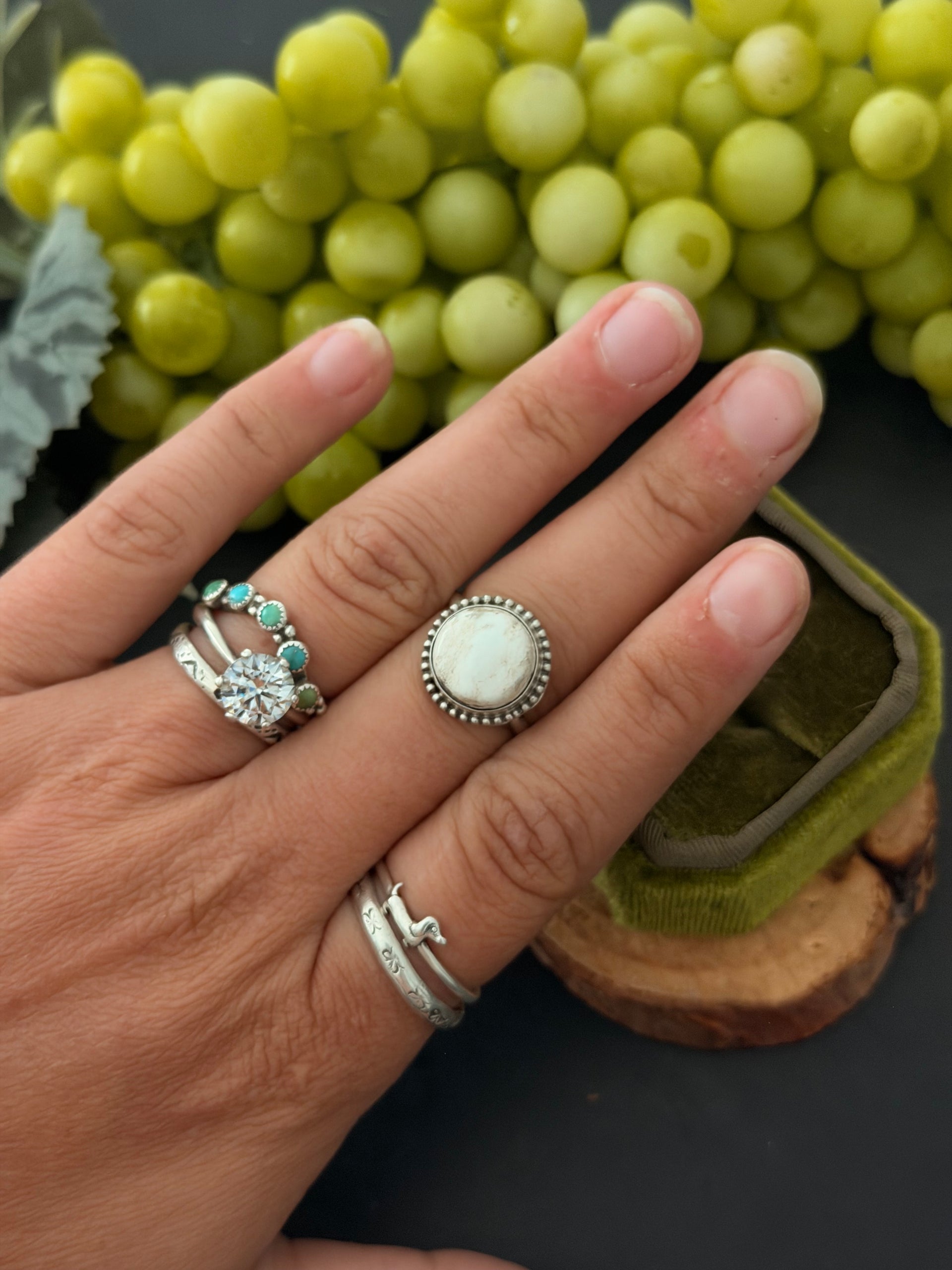 Navajo Made White Buffalo & Sterling Silver Ring Size 7.5