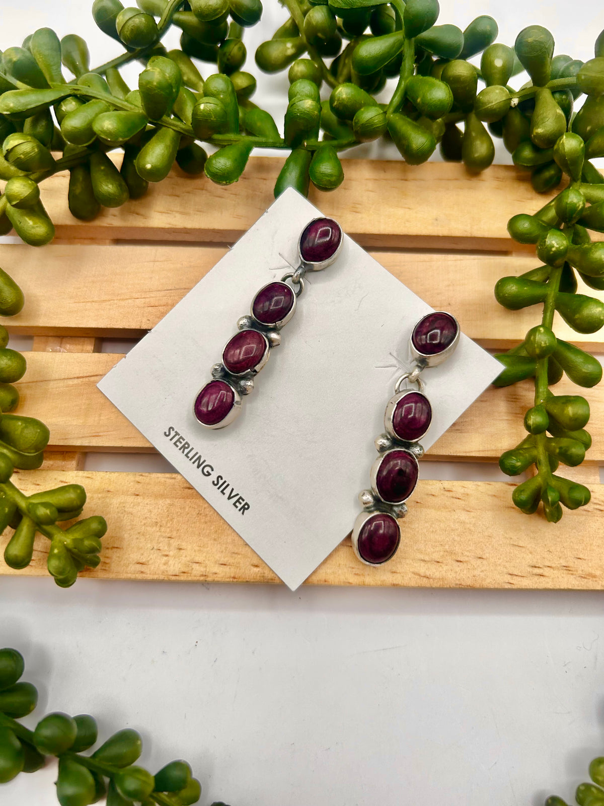 Navajo Made Purple Spiny Oyster & Sterling Silver Post Dangle Earrings
