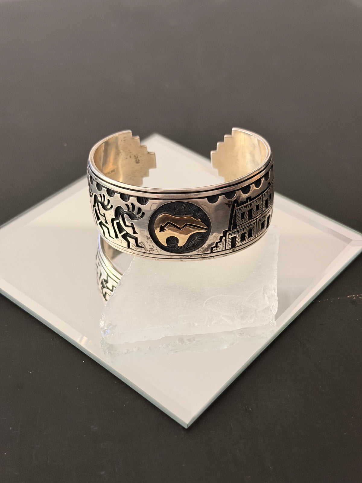 Old Pawn Hopi Artist Pascal Nuvamsa Kuwanhongva 14 K Gold & Sterling Silver Cuff Bracelet