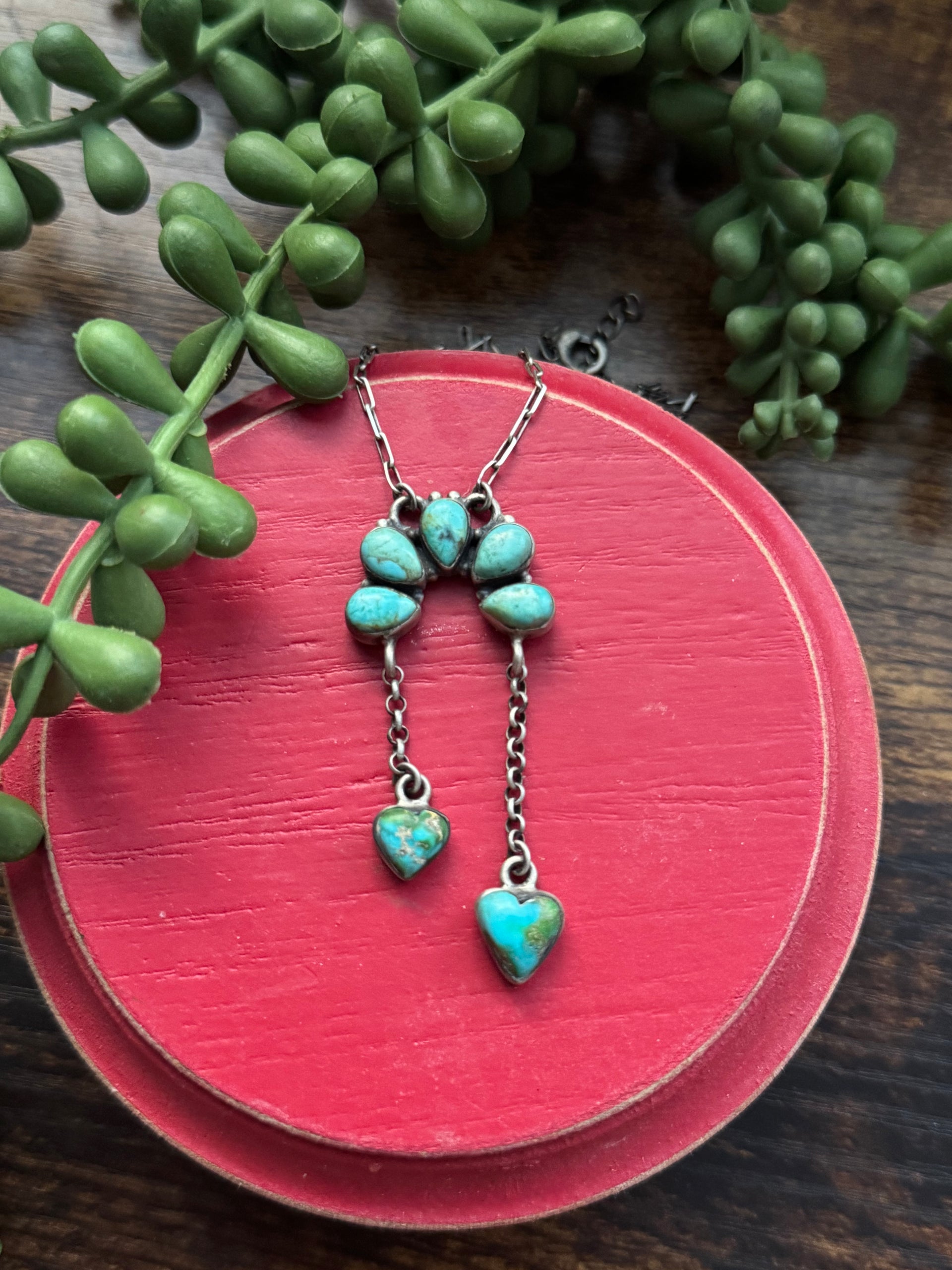 Southwest Handmade Multi Turquoise & Sterling Silver Naja Heart Necklace
