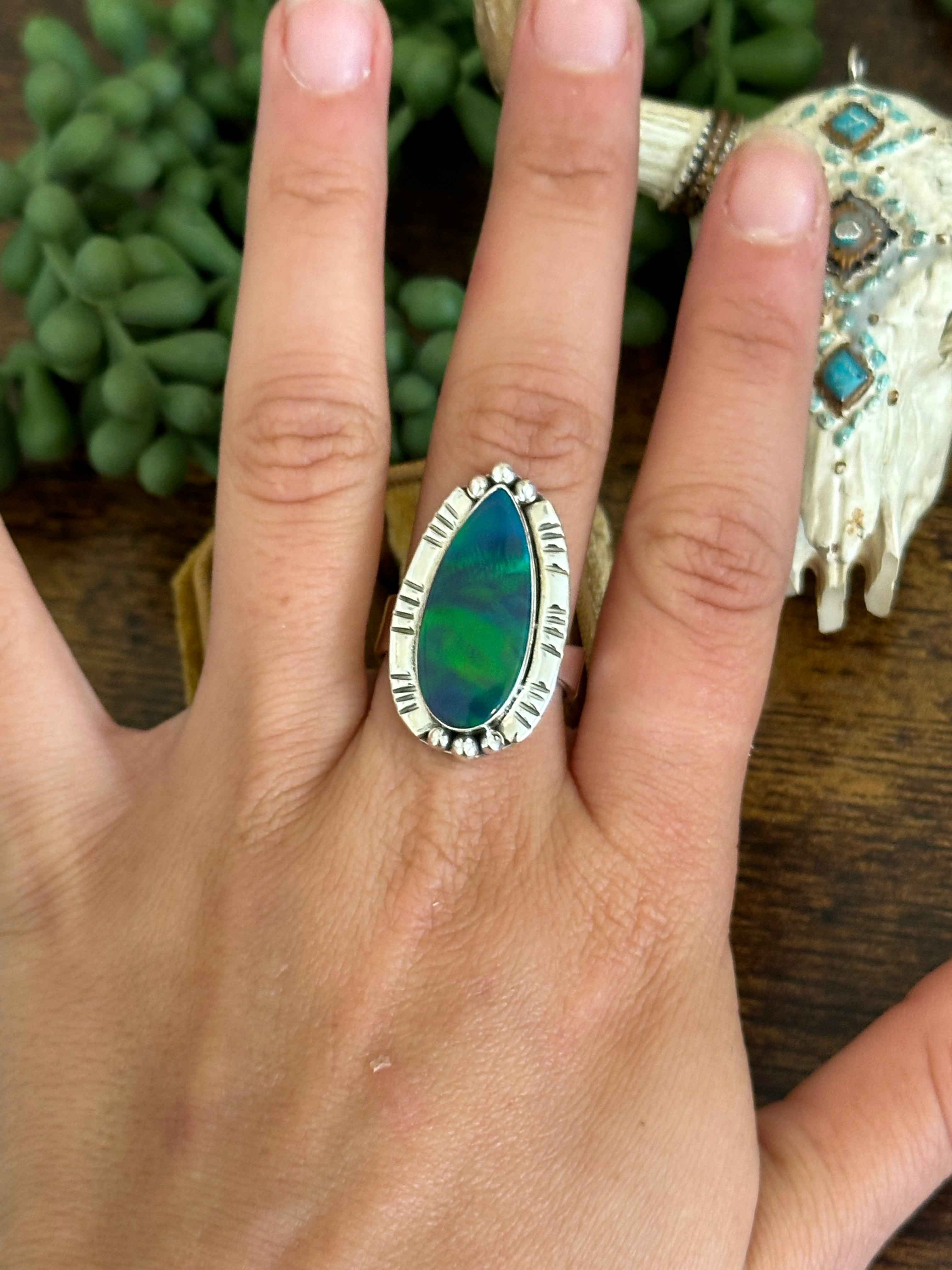 Southwest Handmade Opal & Sterling Silver Adjustable Ring