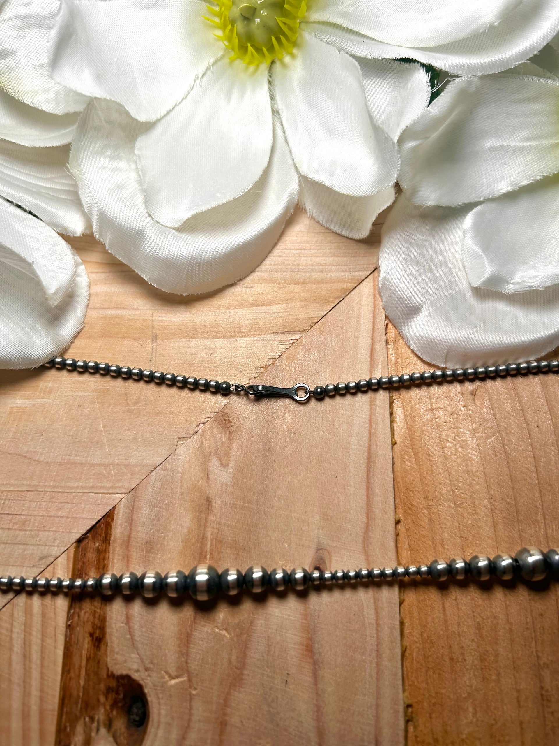 Navajo Made Strung Graduated Sterling Silver Necklace