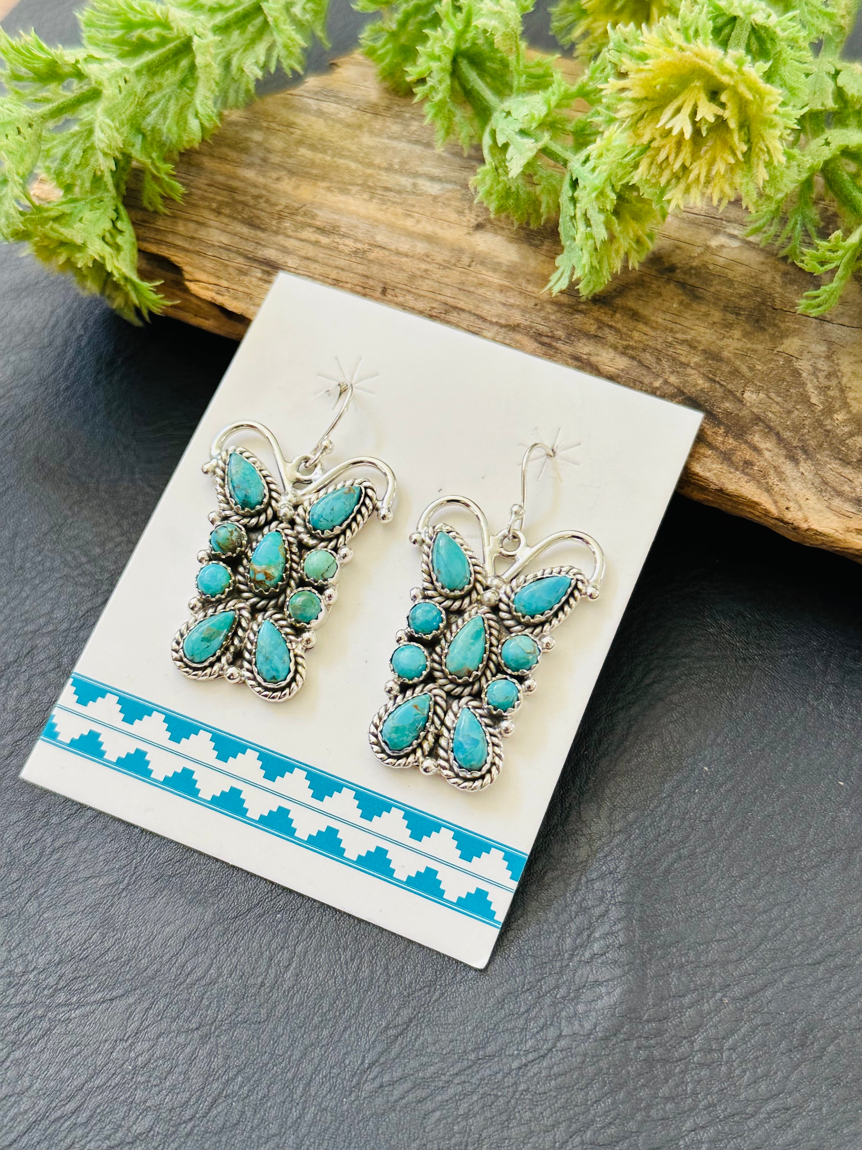 TTD “K’aalógii” Kingman Turquoise & Sterling Silver Dangle Earrings