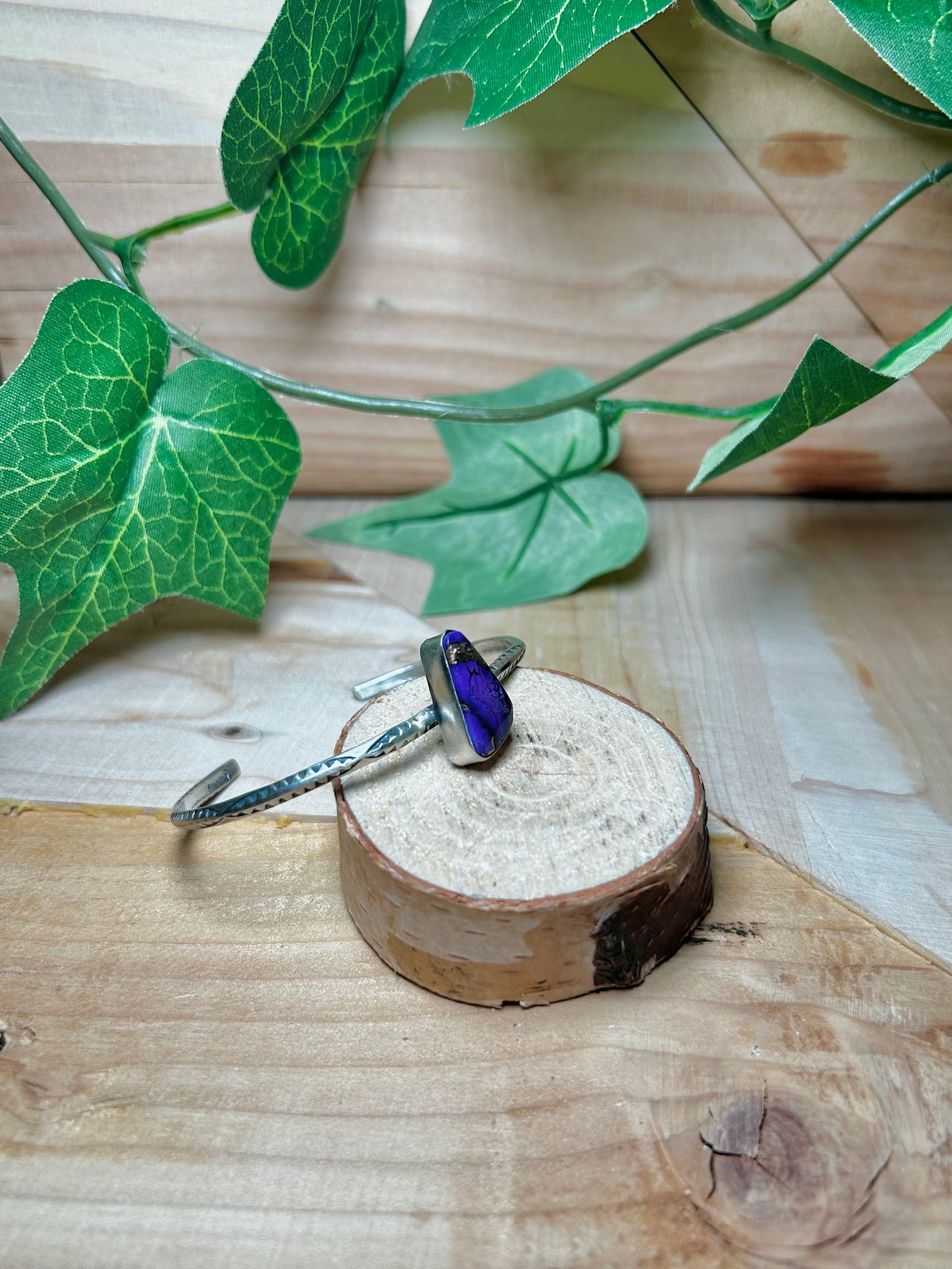 Navajo Made Purple Mohave Turquoise & Sterling Silver Cuff Bracelet