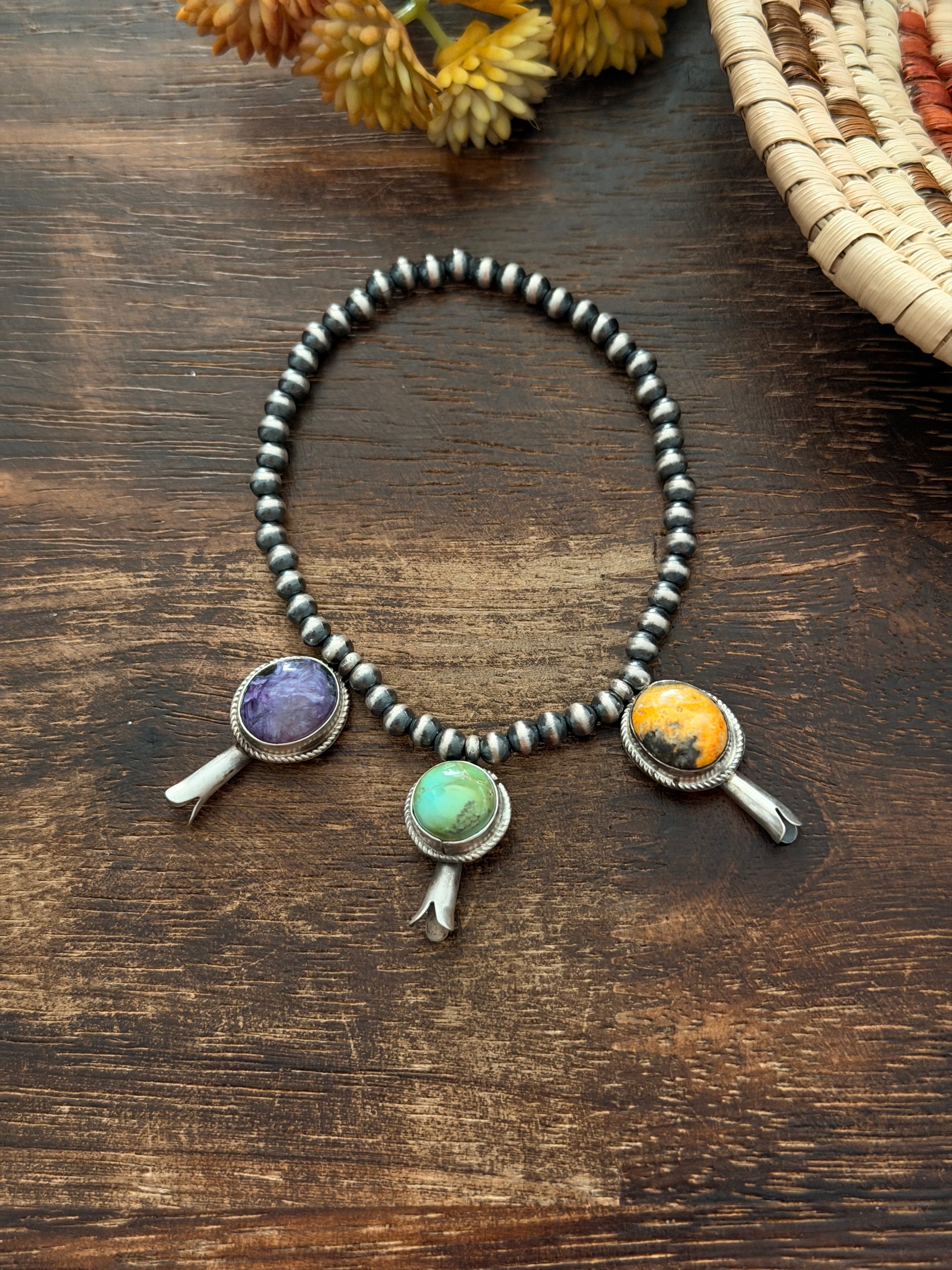 George Rios Multi Stone & Sterling Silver Hand Strung Pearl Beaded Stretch Bracelet