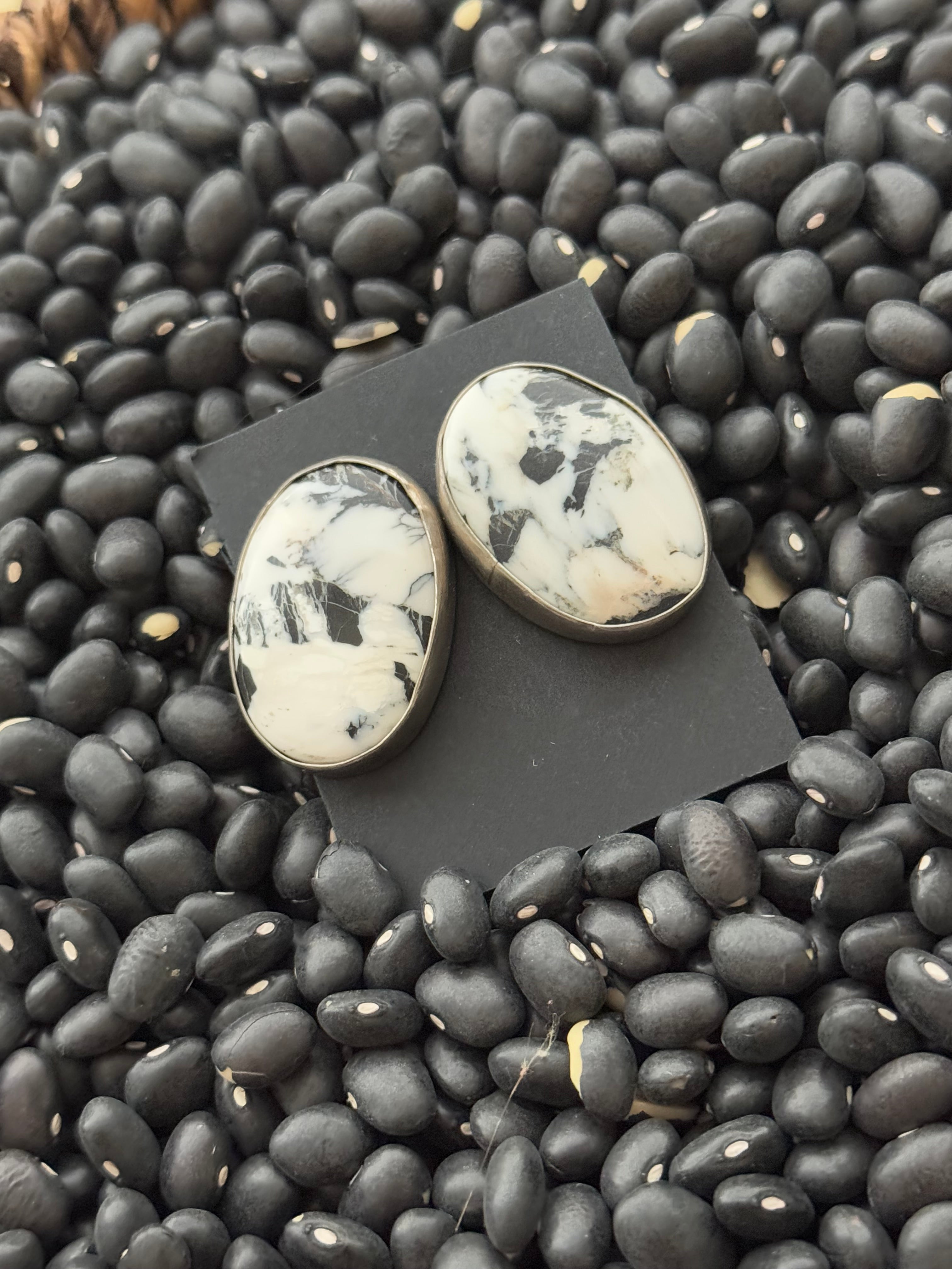 Navajo Made White Buffalo & Sterling Silver Post Earrings