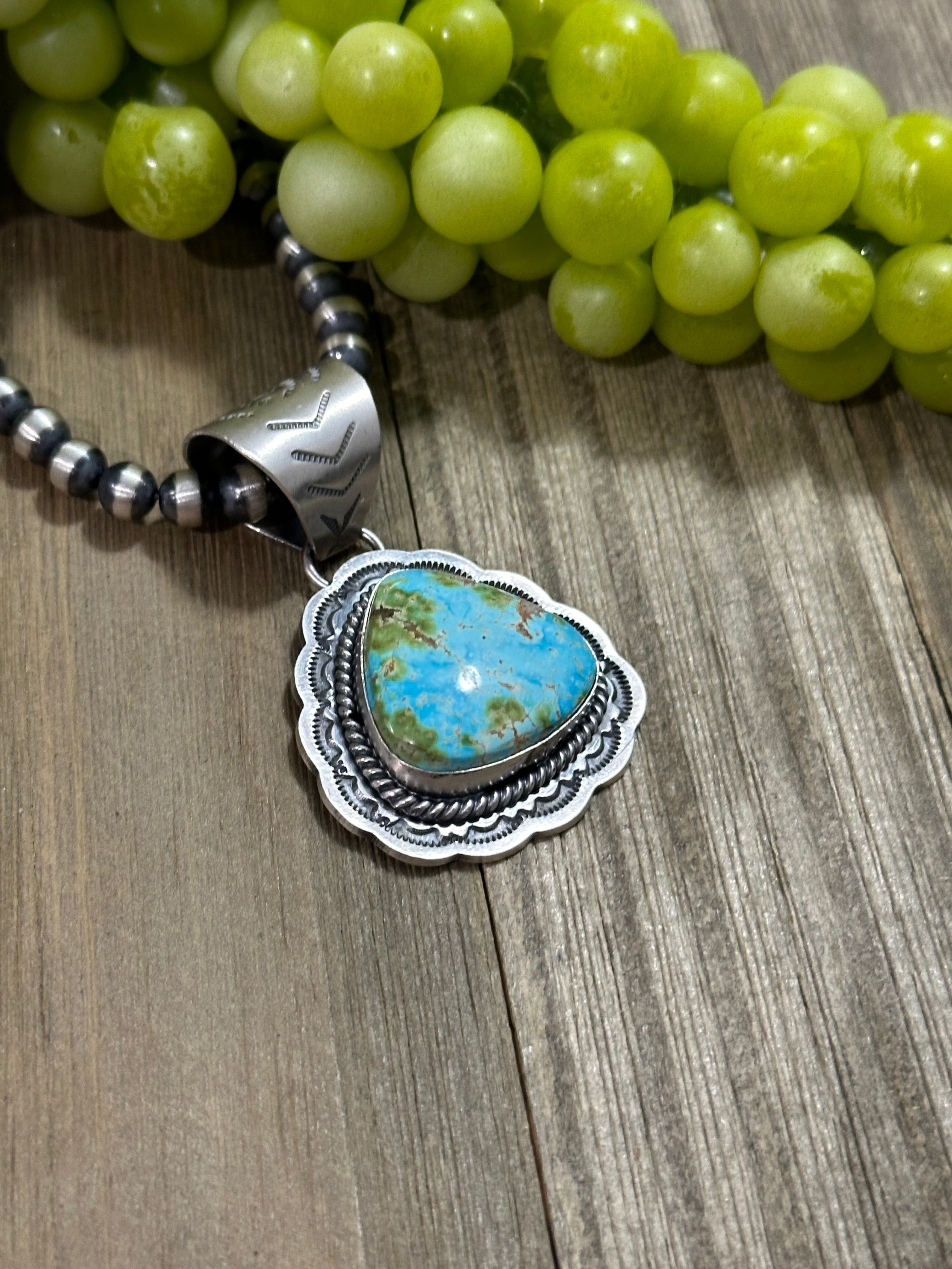 Gilbert Platero Sonoran Mountain Turquoise & Sterling Silver Pendant