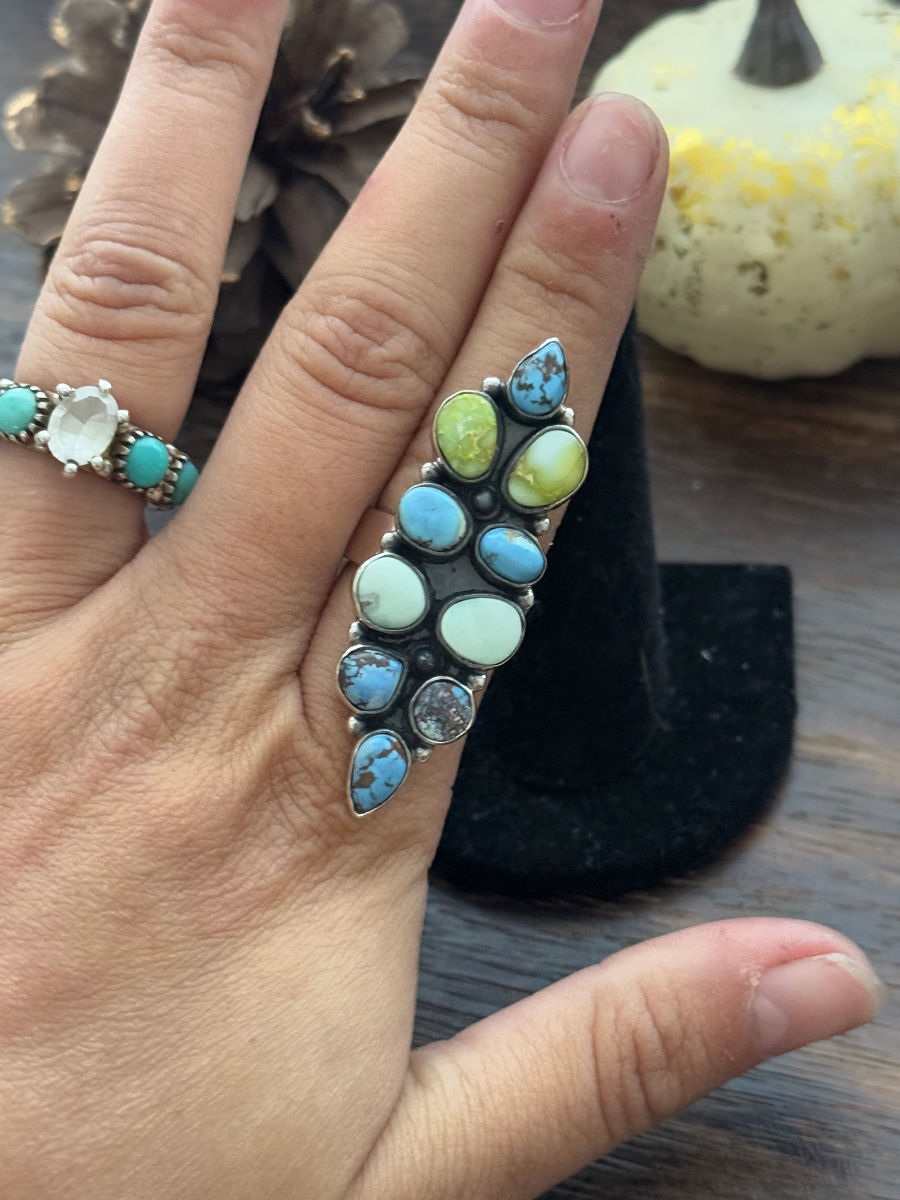 Southwest Handmade Multi Stone & Sterling Silver Adjustable Ring