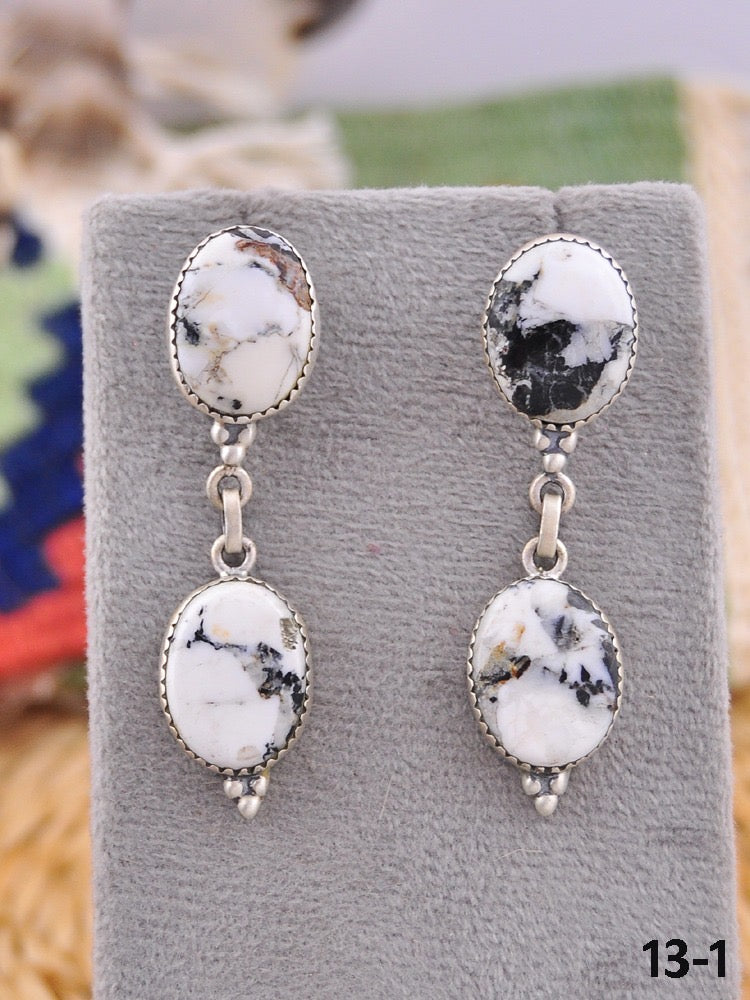 Southwest Made White Buffalo & Sterling Silver Dangle Earrings