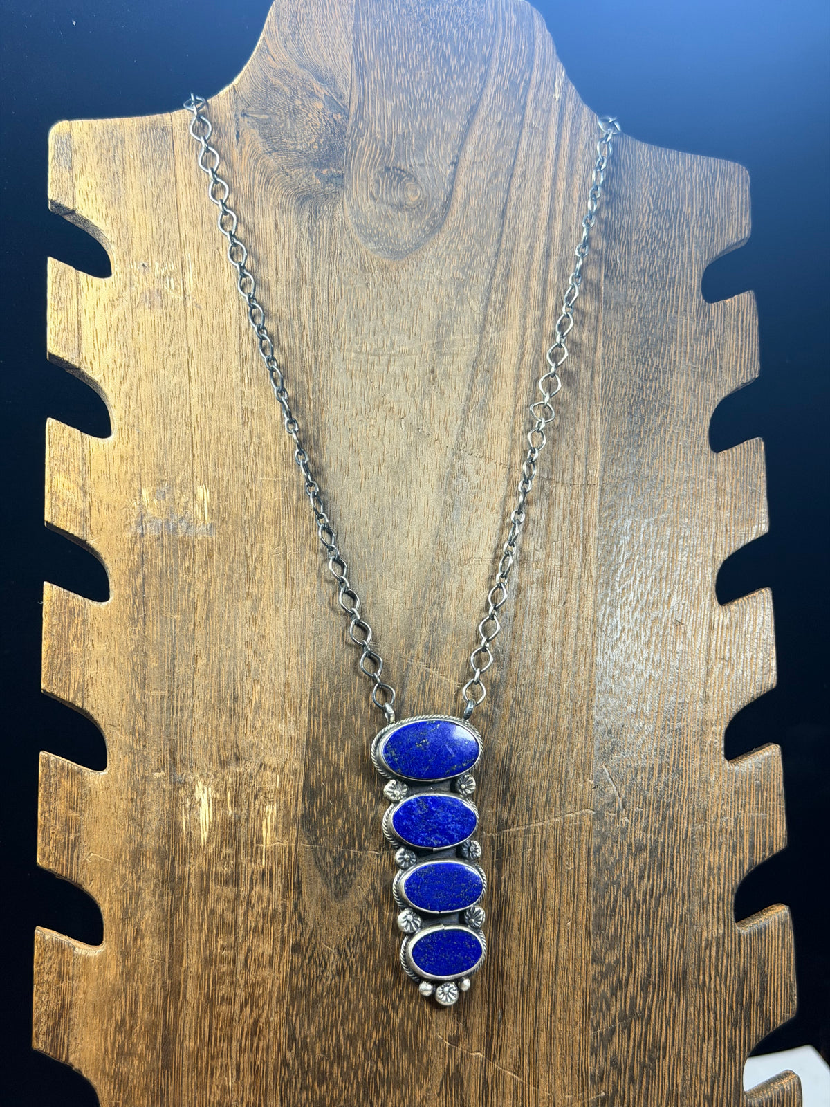 Travis Jim Lapis & Sterling Silver Cluster Necklace