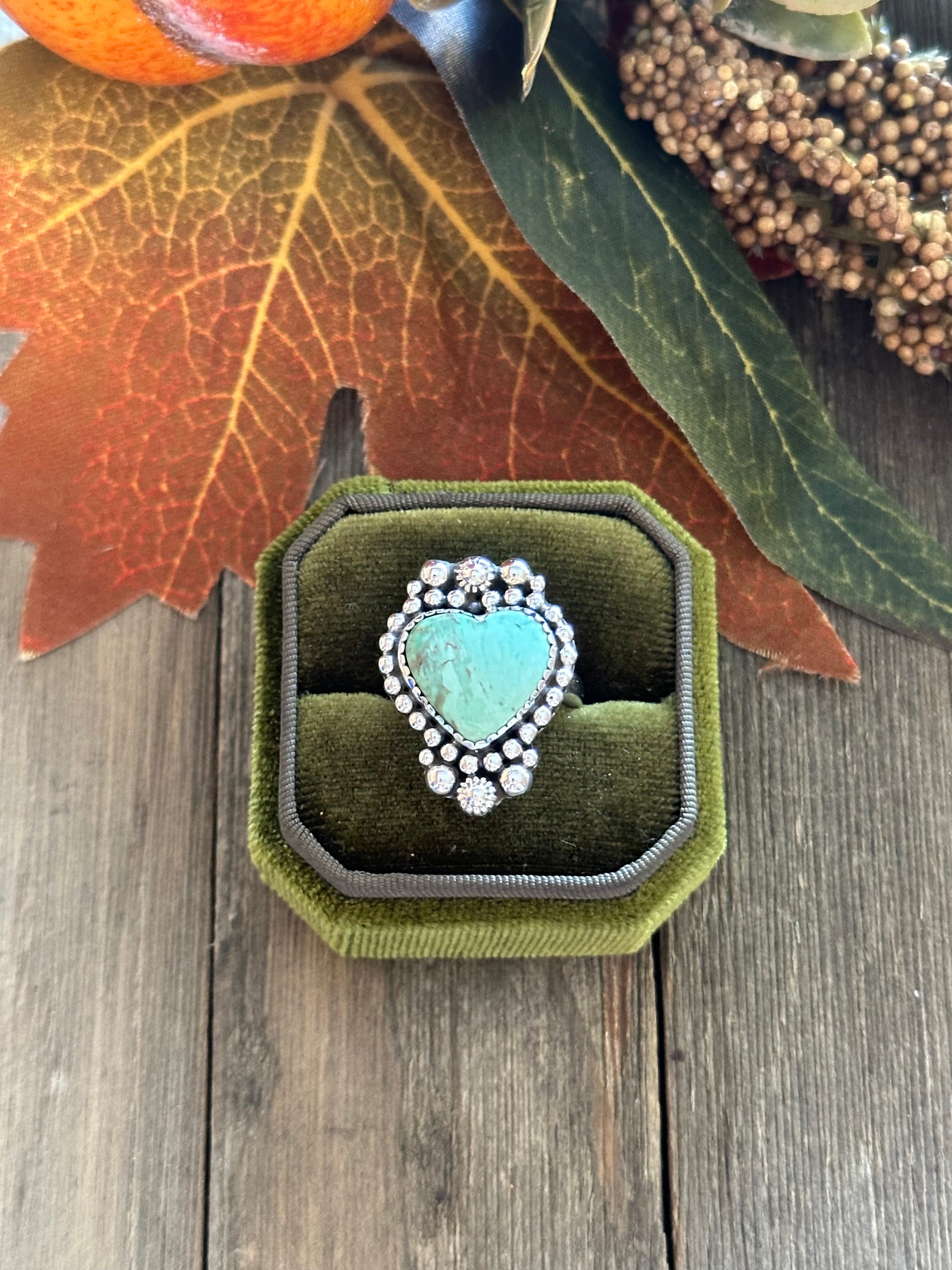 Southwest Handmade Kingman Turquoise & Sterling Silver Heart Ring