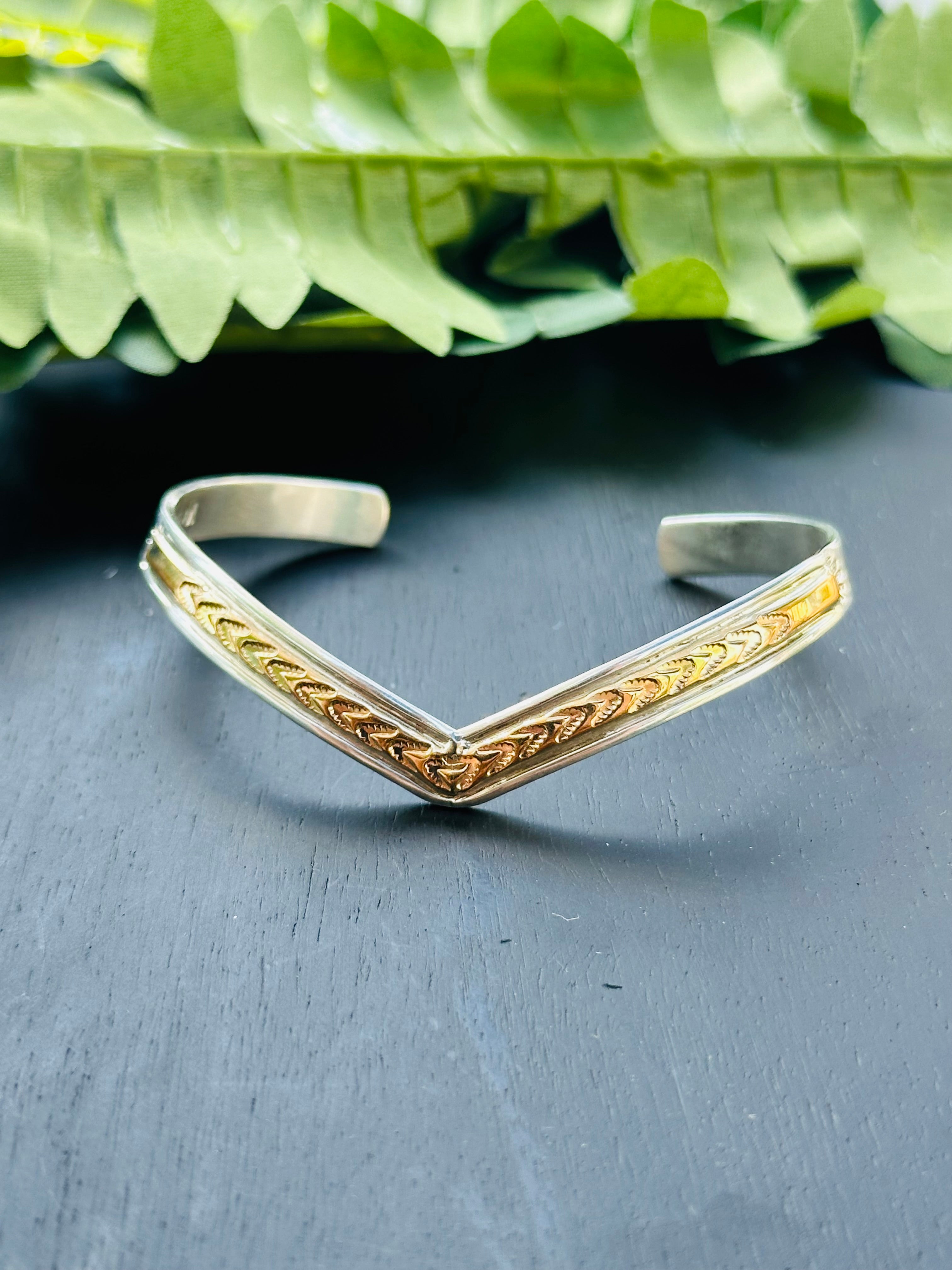 Navajo Made 14K Gold & Sterling Silver Cuff Bracelet