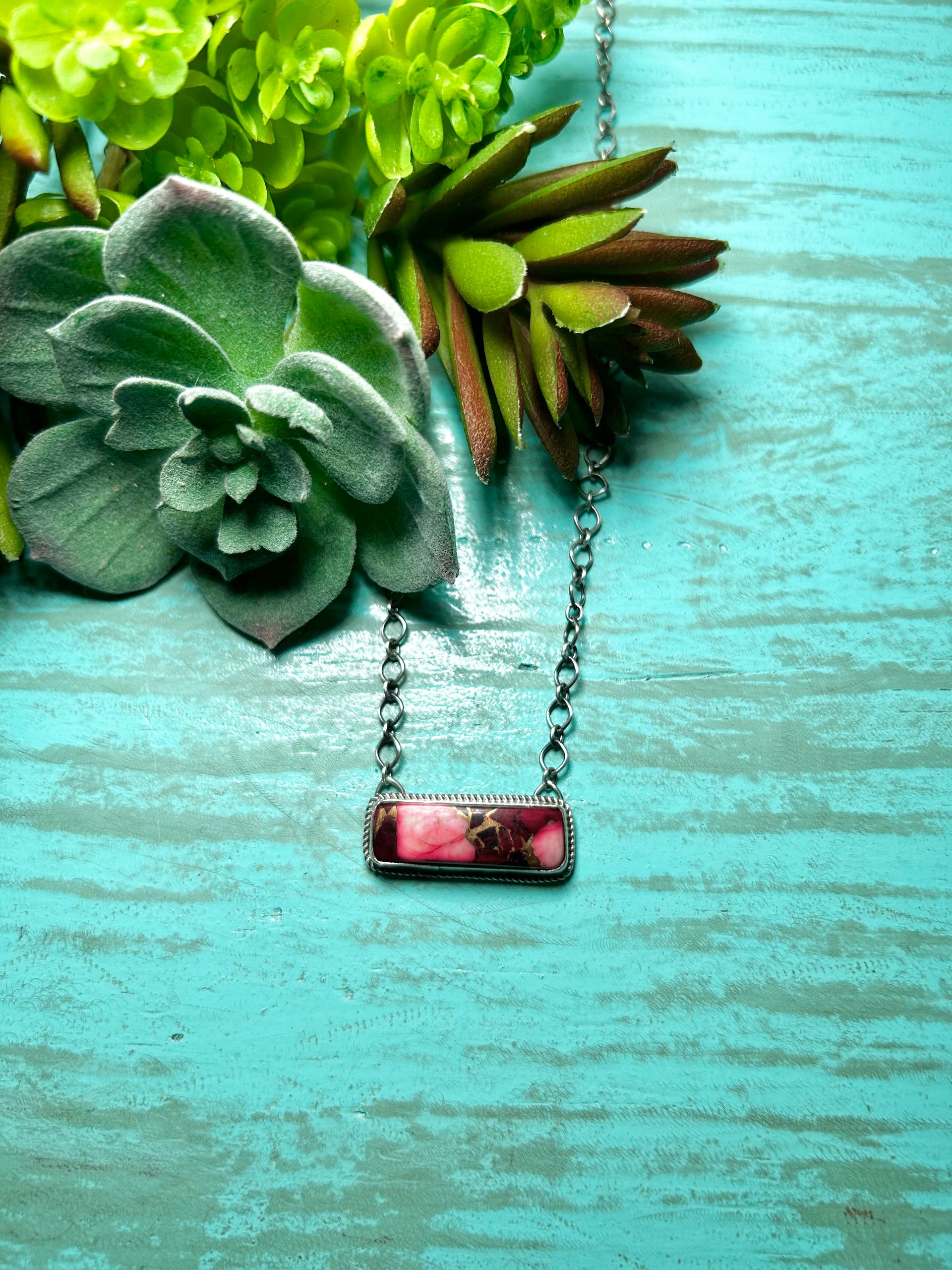 Navajo Made Rose Dahlia & Sterling Silver Necklace