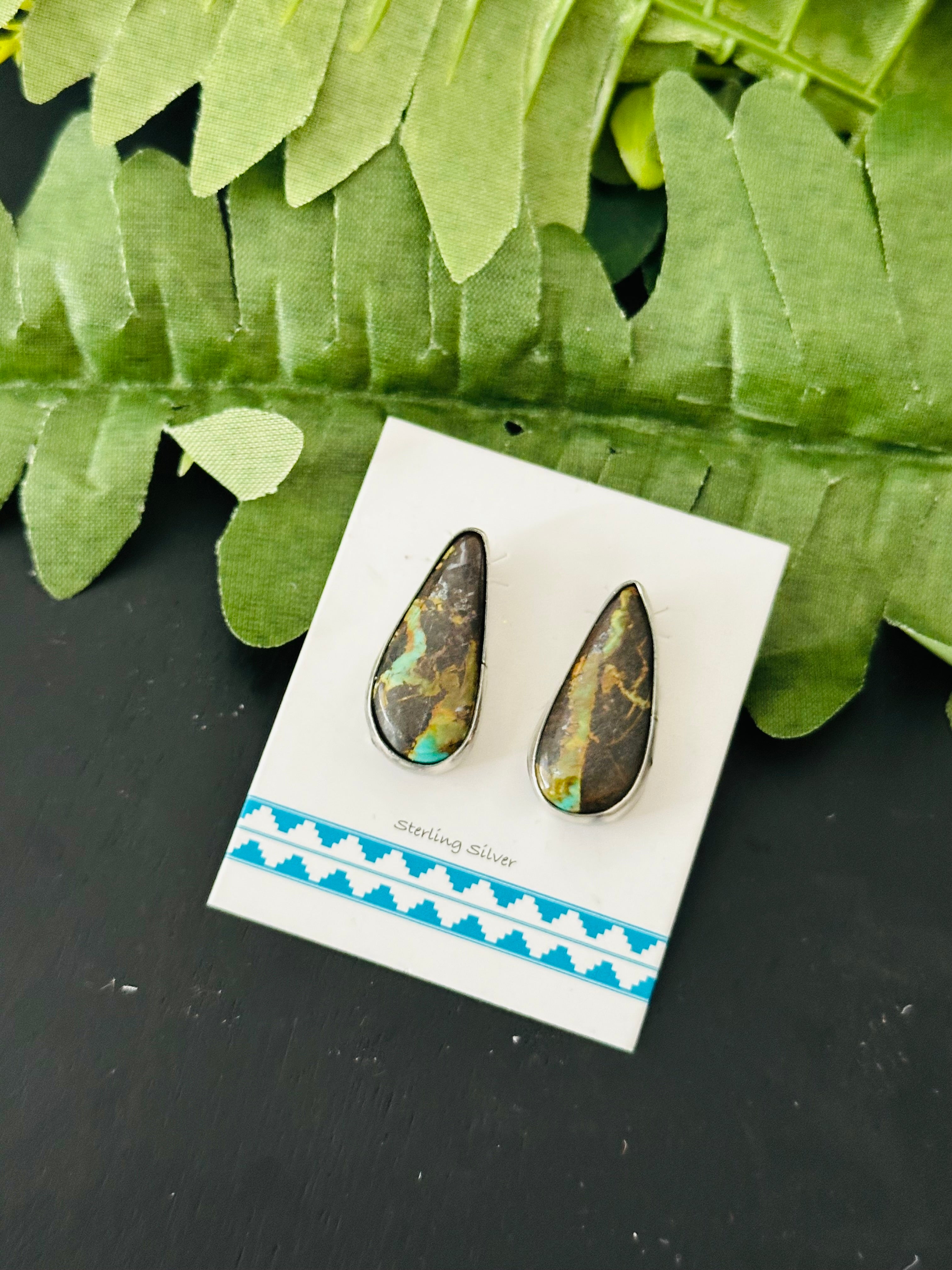 Pete Skeets Black Jack Turquoise & Sterling Silver Post Earrings