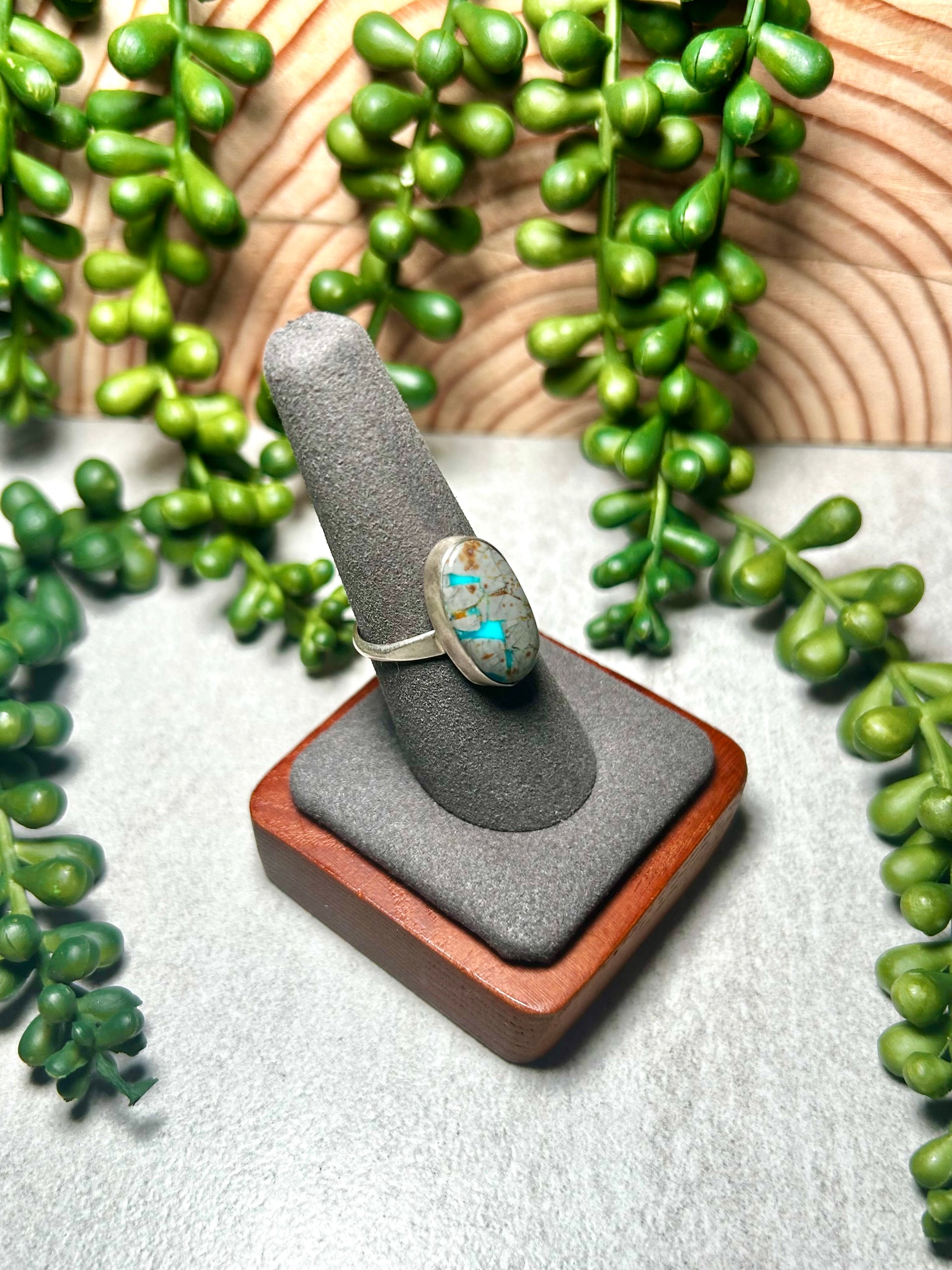 Navajo Made Kingman Turquoise & Sterling Silver Ring Size 8