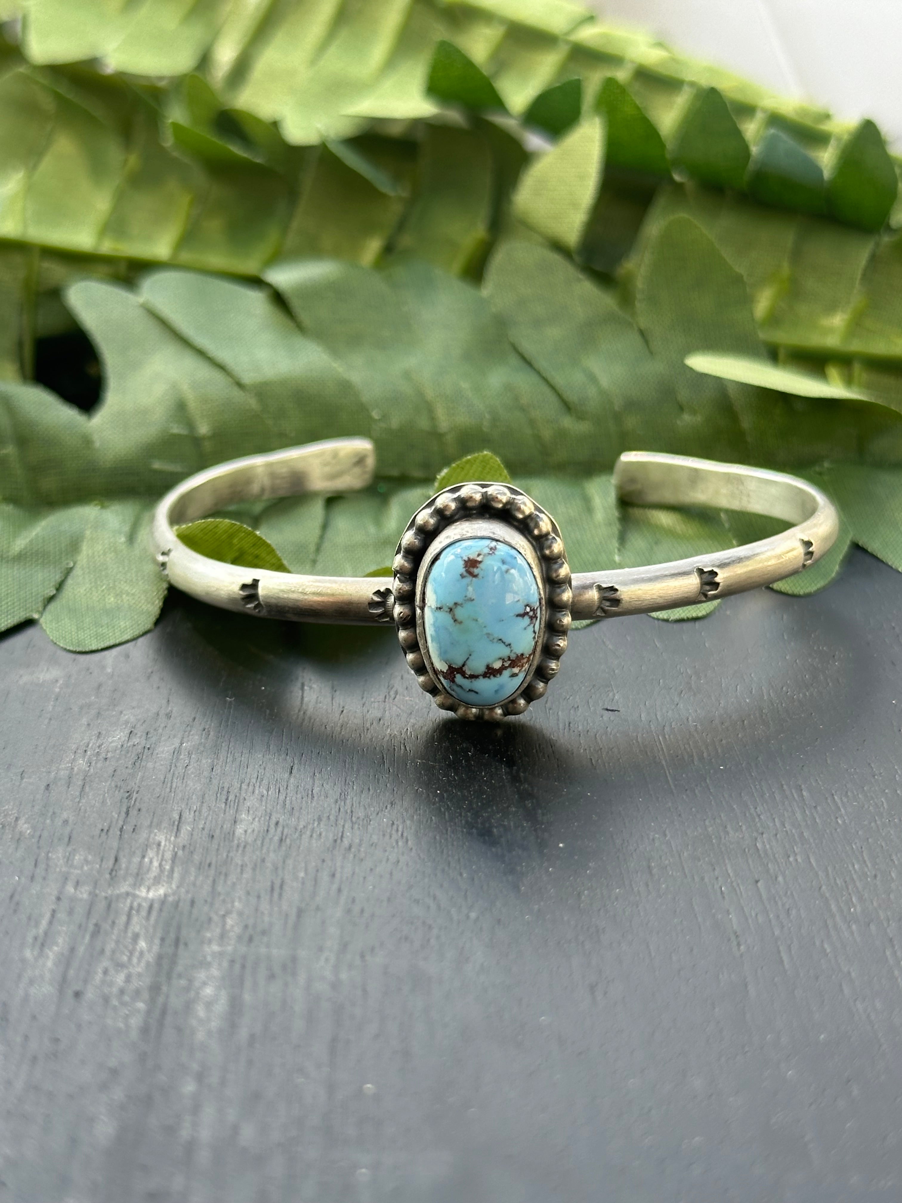 Navajo Made Golden Hills Turquoise & Sterling Silver Cuff Bracelet