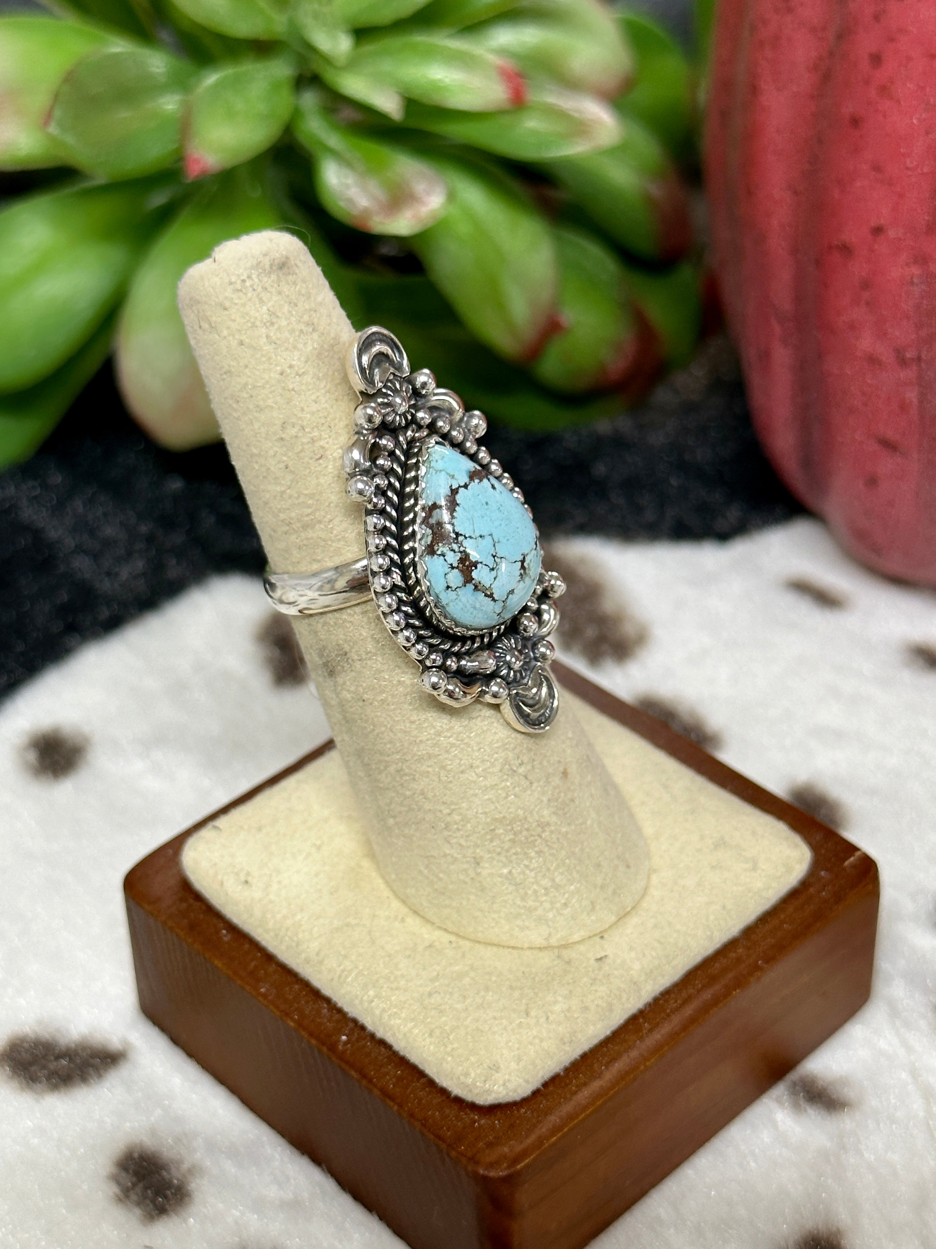 Southwest Handmade Golden Hill’s Turquoise & Sterling Silver Ring Size 5.75