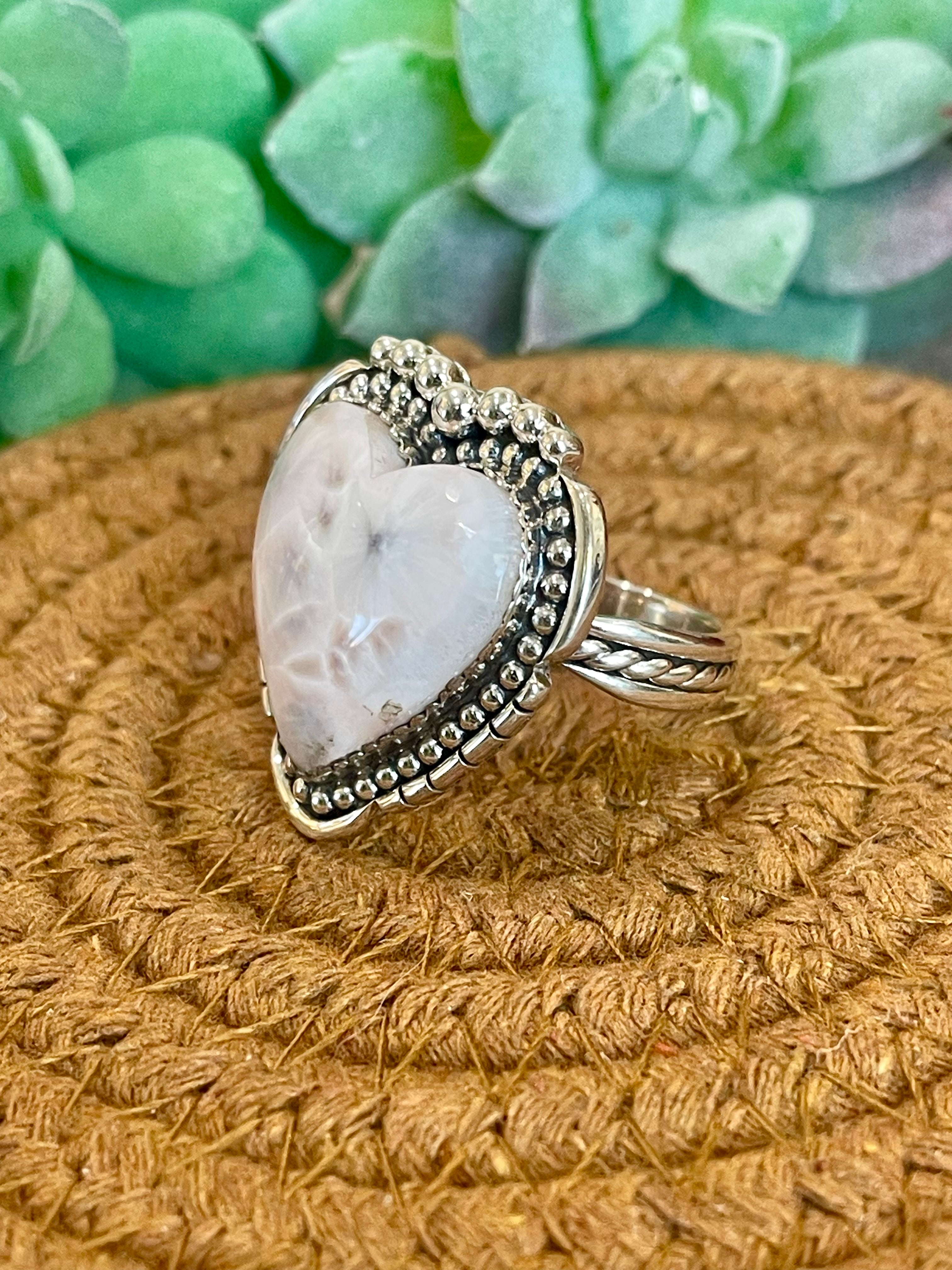 Southwest Handmade Pink Larimar & Sterling Silver Adjustable Ring