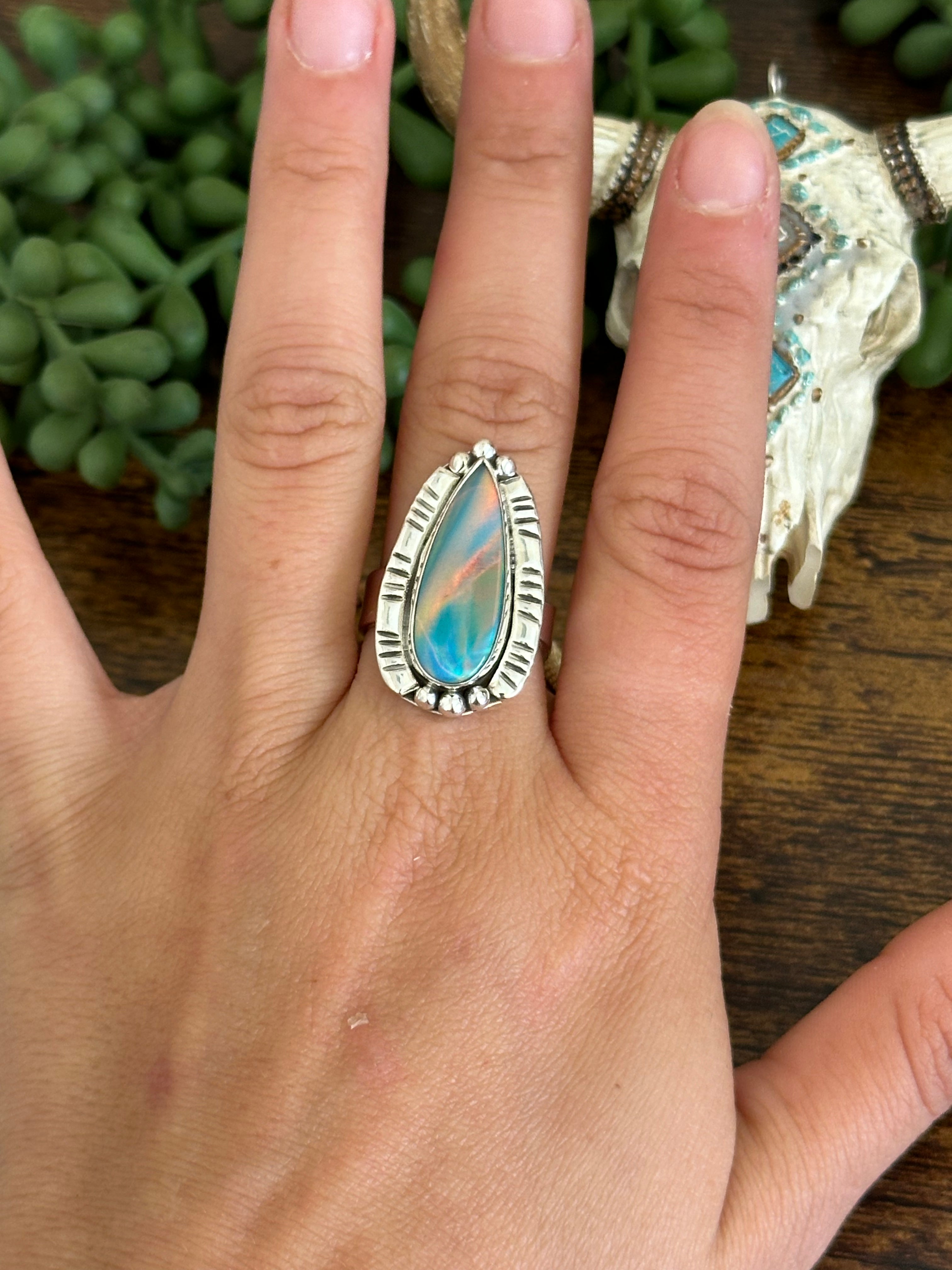 Southwest Handmade Opal & Sterling Silver Adjustable Ring