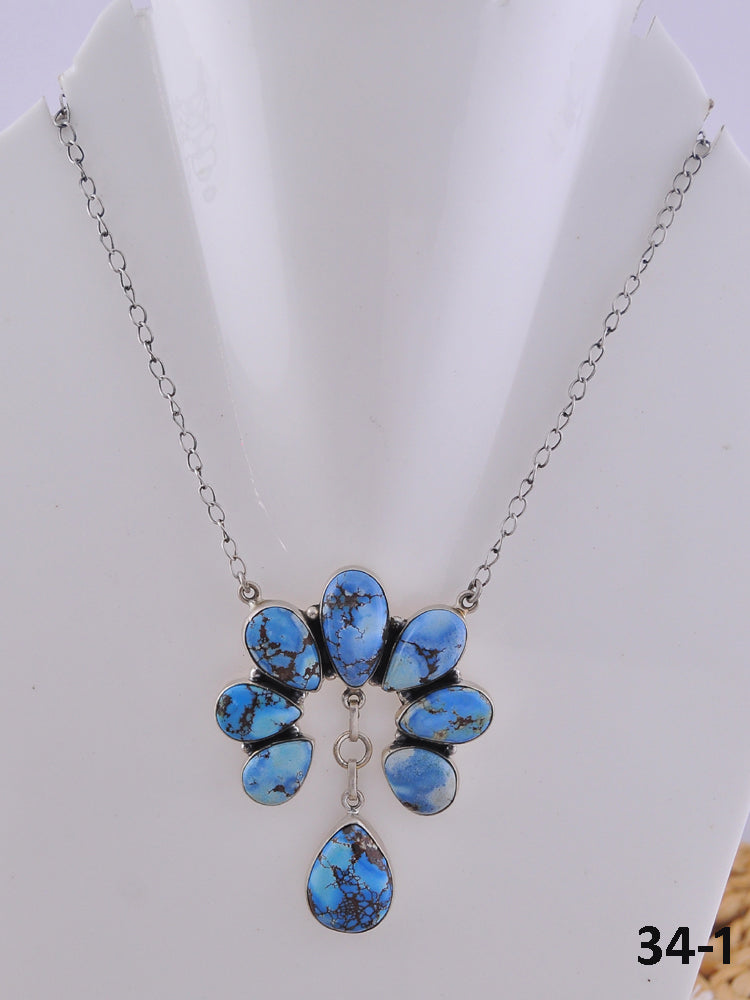 Southwest Handmade Golden Hill’s Turquoise & Sterling Silver Naja Necklace