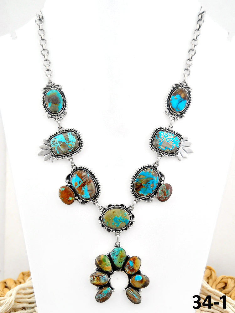 Southwest Handmade #8 Turquoise & Sterling Silver Necklace