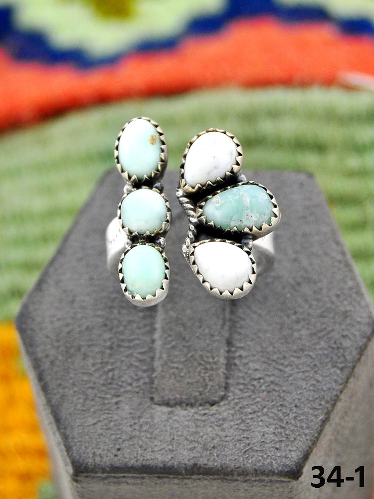 Southwest Handmade Paloma with White Buffalo & Sterling Silver Adjustable Ring