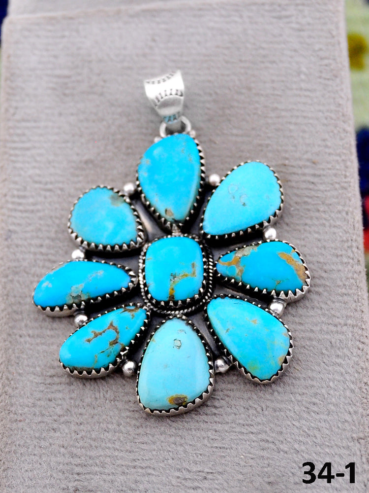 Southwest Handmade Santa Maria Turquoise & Sterling Silver Pendants