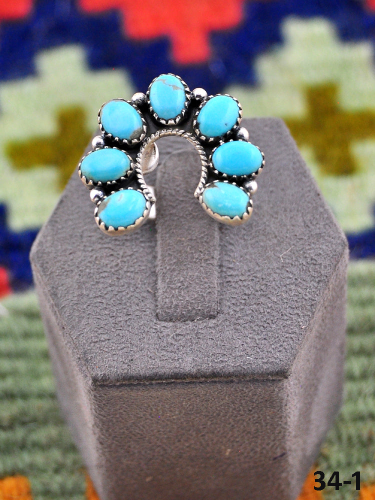 Southwest Handmade Campitos Turquoise & Sterling Silver Adjustable Naja Ring